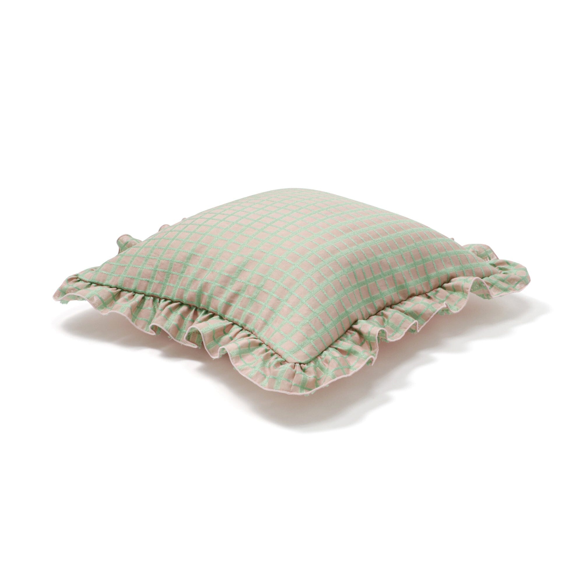Jq Frill Cushion Cover 18x18 Inches - Soft Pink & Light Green Decorative Pillow Case for Sofa, Bed, Chair - Home Decor, Living Room, Bedroom Accessories