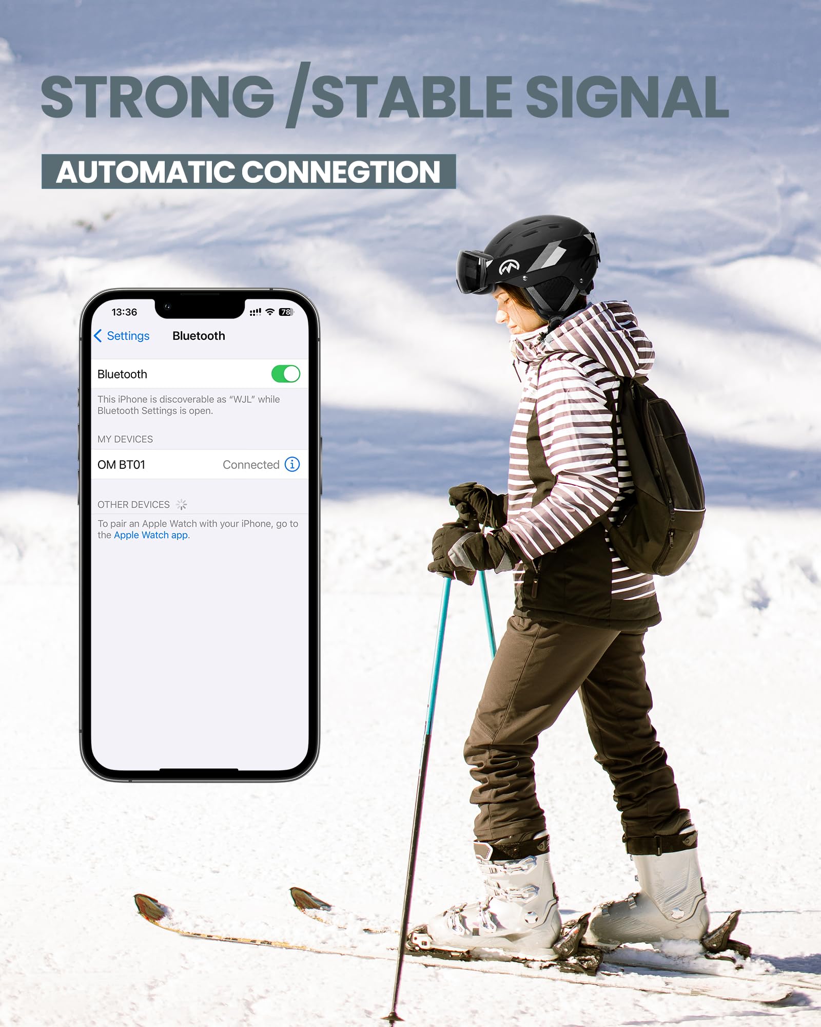 OutdoorMaster Kelvin II Ski Helmet with Wireless Bluetooth - Adjustable Snowboard Helmet for Men, Women & Youth - Built-in Headphones for Music & Calls - Perfect for Skiing, Snowboarding & Winter Sports