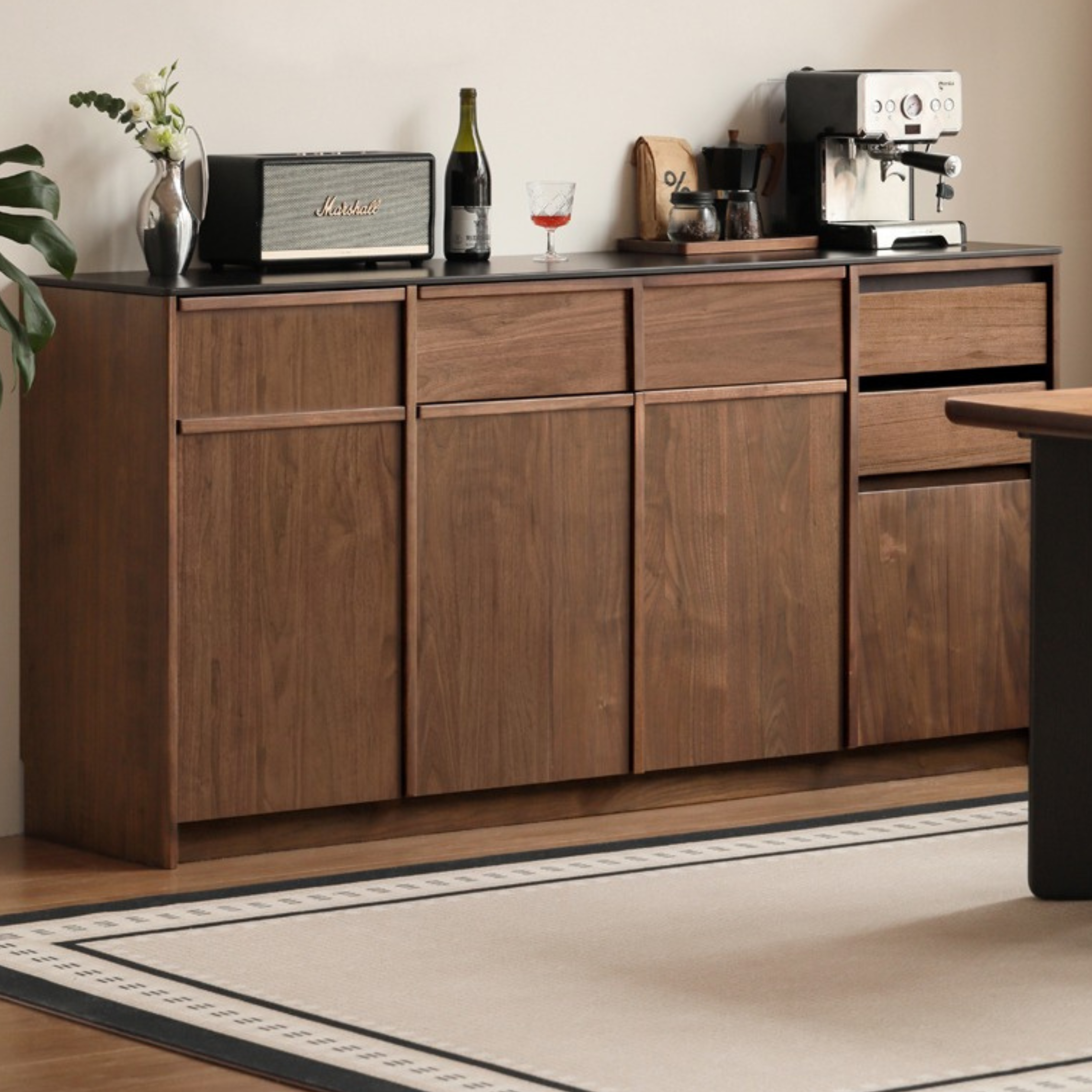 Premium Black Walnut Solid Wood Sideboard Buffet - Modern Light Luxury Dining Room Storage Cabinet for Formal Entertaining & Everyday Use