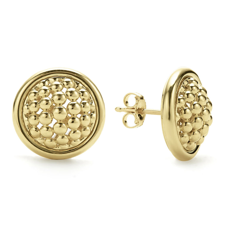 18K Gold Caviar Stud Earrings for Women - Luxury Minimalist Hoop Earrings for Everyday Wear, Gift Giving & Special Occasions