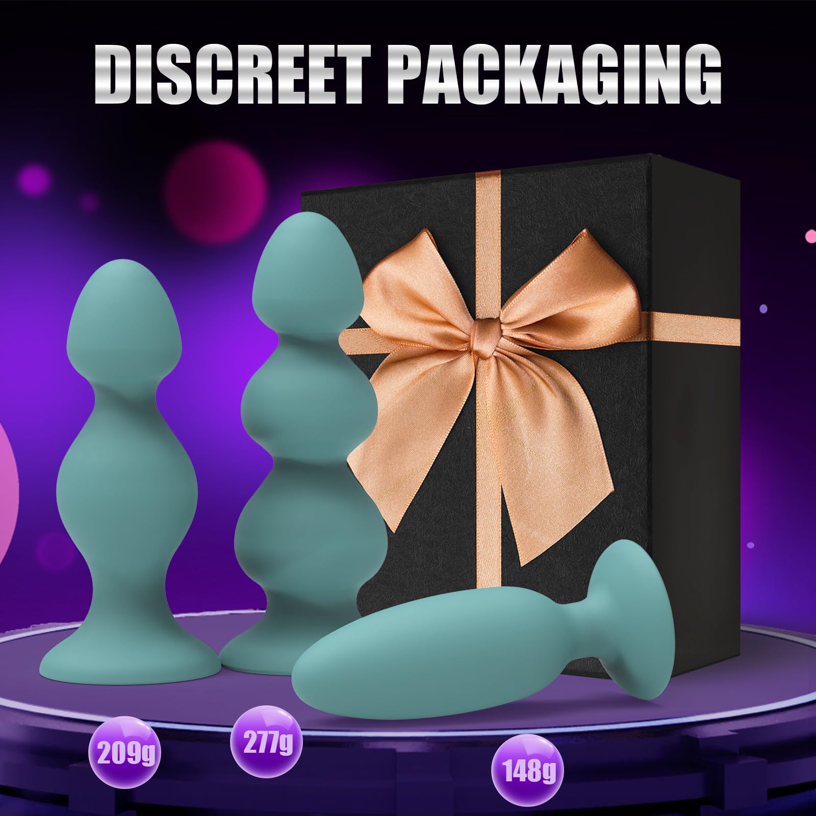 Premium Weighted Silicone Anal Plug Set - 3PCS Prostate Massager for Men & Women, Anal Training Beads with Comfortable Base | Adult Sex Toys for Couples Play, BDSM, and Solo Pleasure