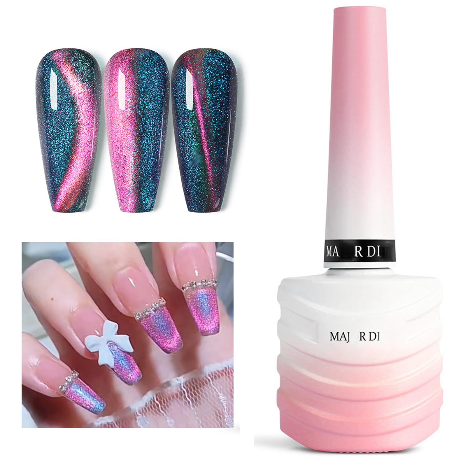 Holographic Cat Eye Gel Nail Polish - Rainbow Glitter UV/LED Reflective Nail Polish for Women & Girls (15ml) | Sparkly Purple Blue Nail Art Gel for Manicures, Parties & Special Occasions
