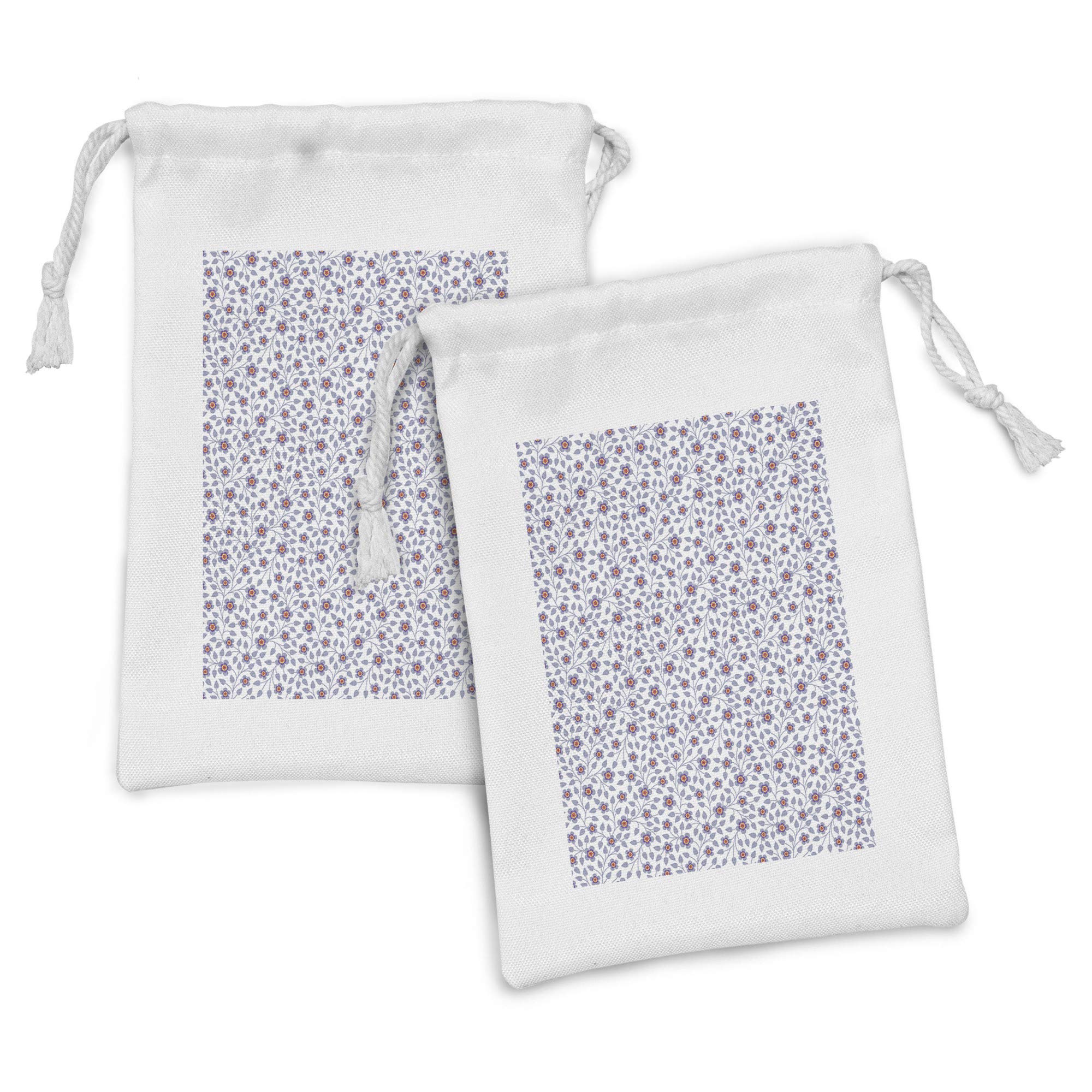 Ambesonne Floral Fabric Pouch Set of 2 - Small Drawstring Bags for Toiletries, Travel Essentials & Party Favors - 9