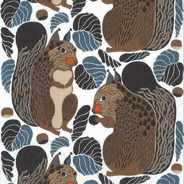 Marimekko KURRE Black Brown Paper Lunch Napkins - Eco-Friendly Disposable Napkins for Parties, Picnics & Everyday Dining