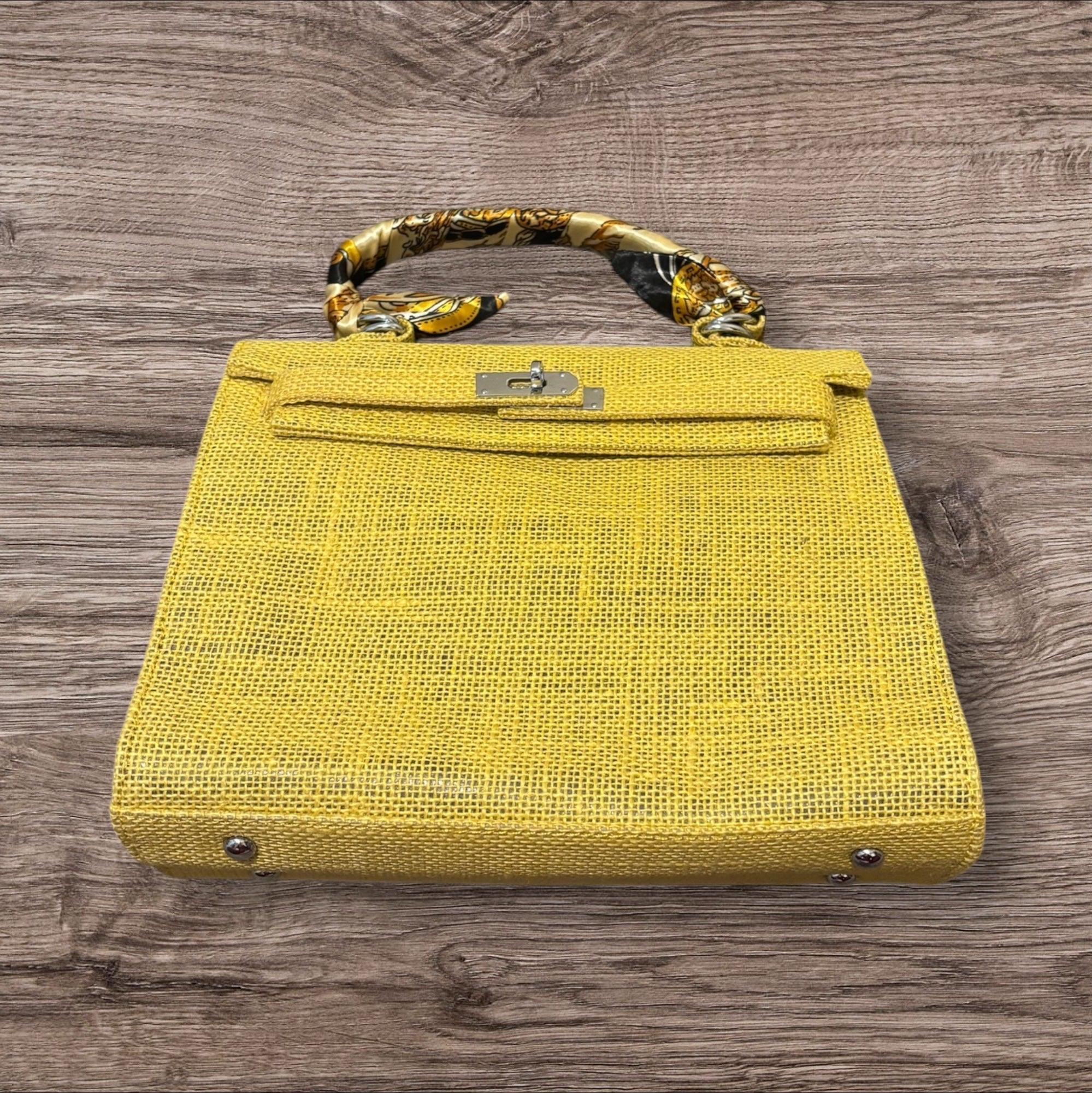 French Style Jute Mini Crossbody Bag for Women - Yellow Eco-Friendly Tote Shoulder Bag | Perfect for Beach Outings, Shopping & Casual Daily Use
