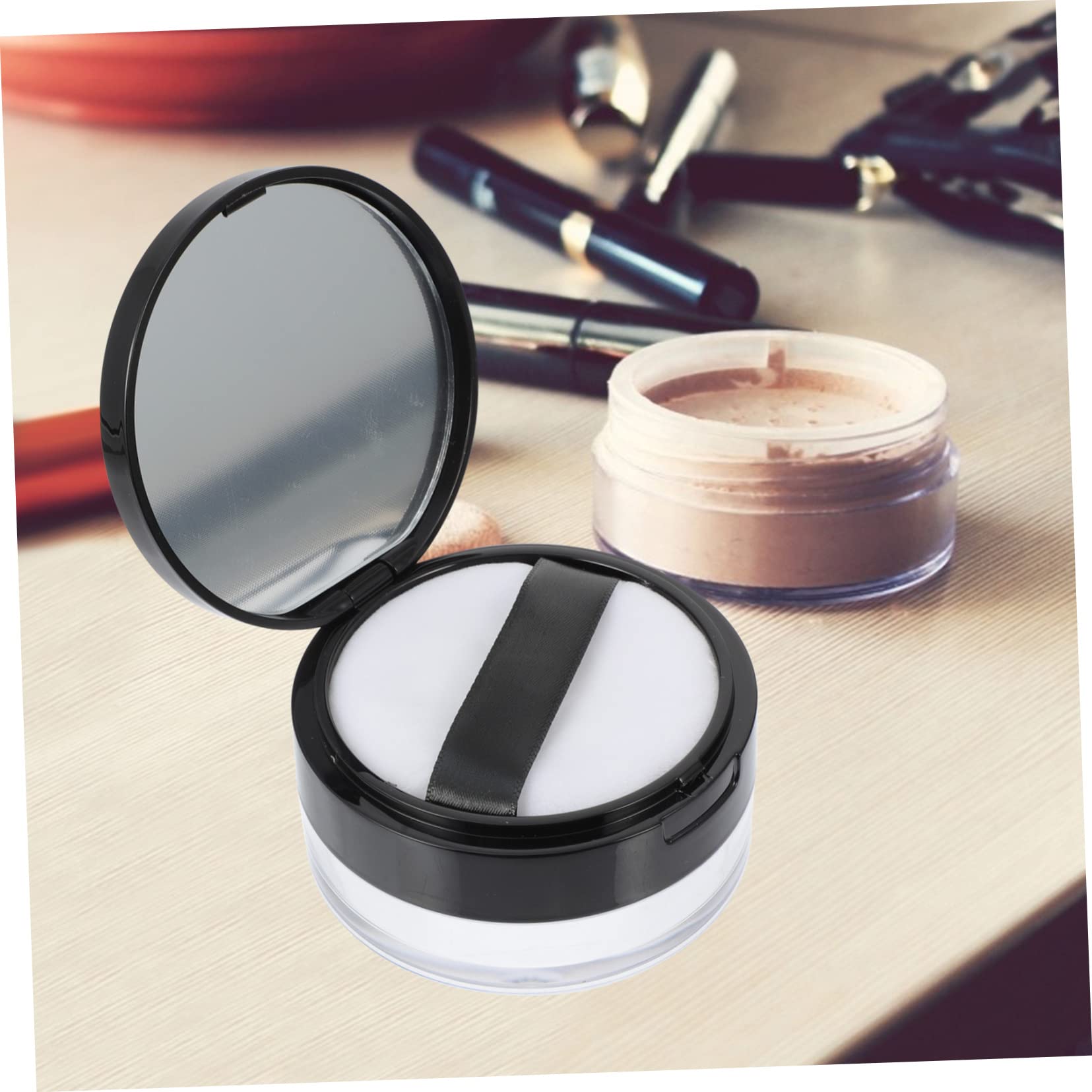 LALAFINA Loose Powder Puff Box with Mirror - Portable Anti-Leakage Makeup Powder Container (2 Sets) - Perfect for Travel & Everyday Touch-Ups