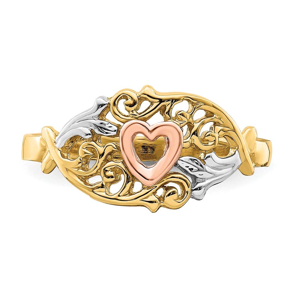 14K Solid Yellow and Rose Gold Heart Ring Band for Women - Elegant Stackable Jewelry for Valentine's Day, Anniversary Gifts, and Everyday Wear