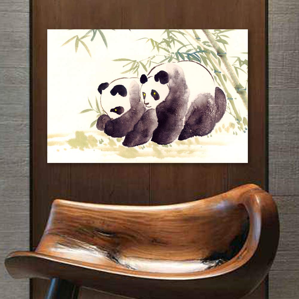 Wall26 Canvas Wall Art - Panda with Bamboo Giclee Painting - 16x24 Inches - Perfect for Bedroom, Living Room, Home Office, and Nursery Decor