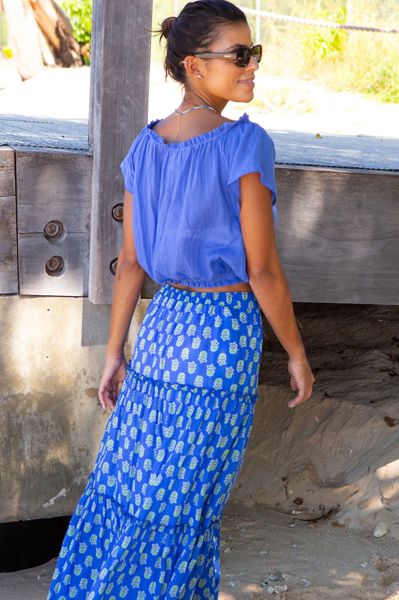 Ilana Frill Organic Cotton Gauze Top - Breathable Women's Blouse in Dazzling Blue | Boho Chic Summer Outfit for Beach, Vacation & Casual Wear