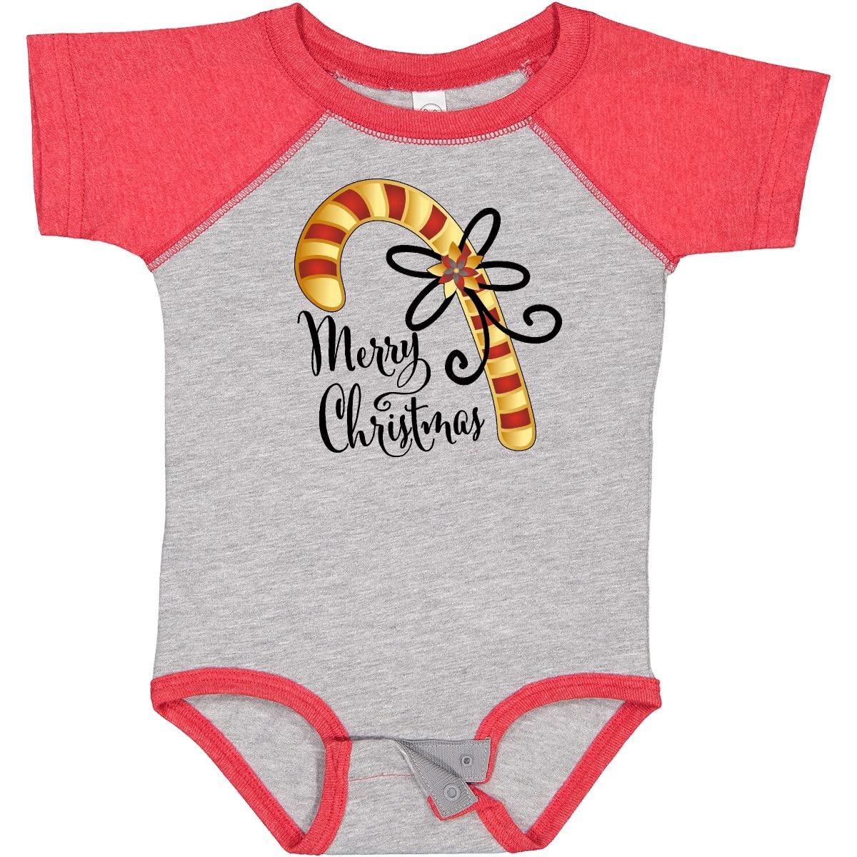 Inktastic Merry Christmas Red and Gold Candy Cane Baby Bodysuit - Festive Holiday Outfit for Infants, Newborns & Toddlers - Perfect for Christmas Photos, Family Gatherings & Holiday Parties