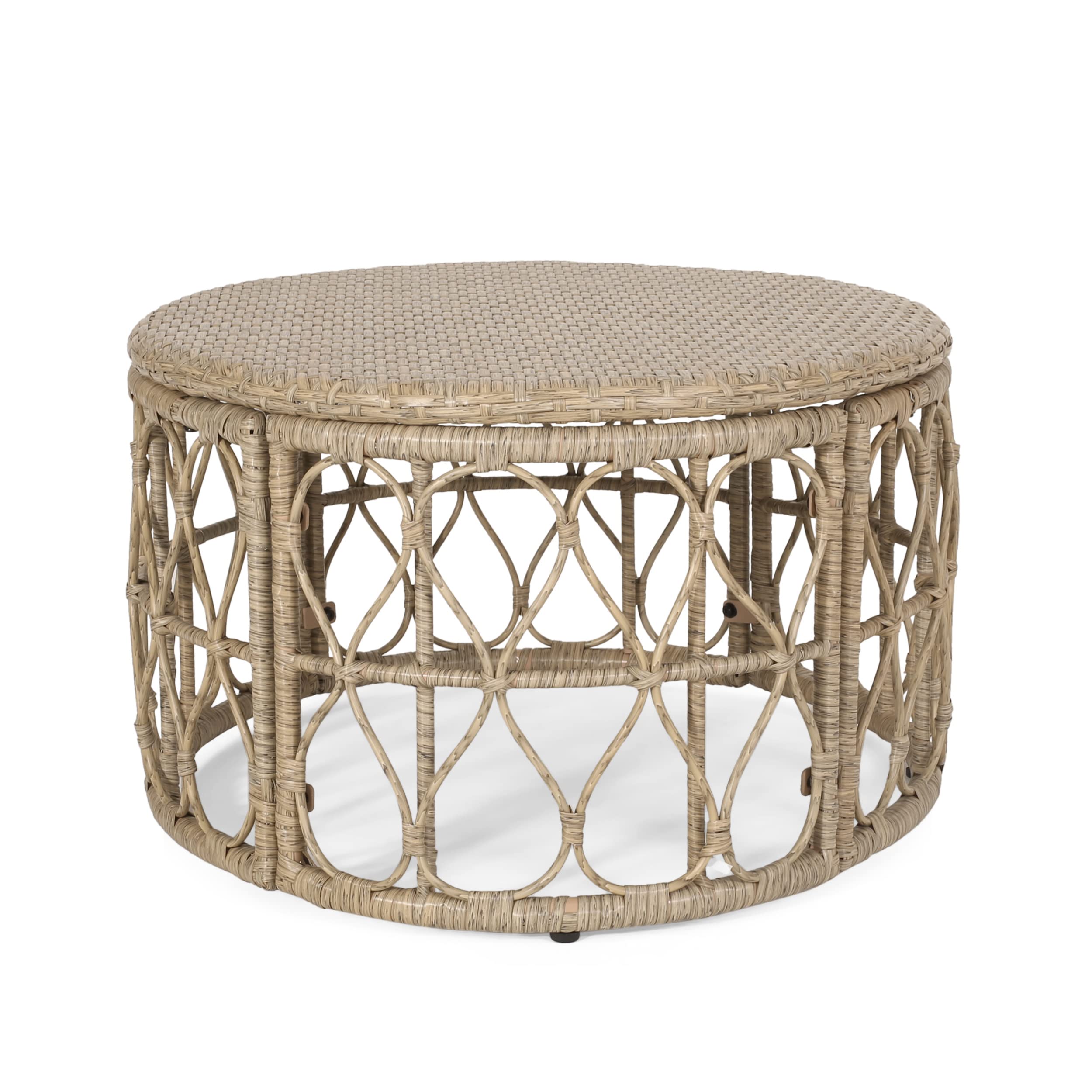 Bruce Outdoor Coffee Table - Light Brown Wicker Patio Furniture - Perfect for Backyard, Garden, and Poolside Relaxation