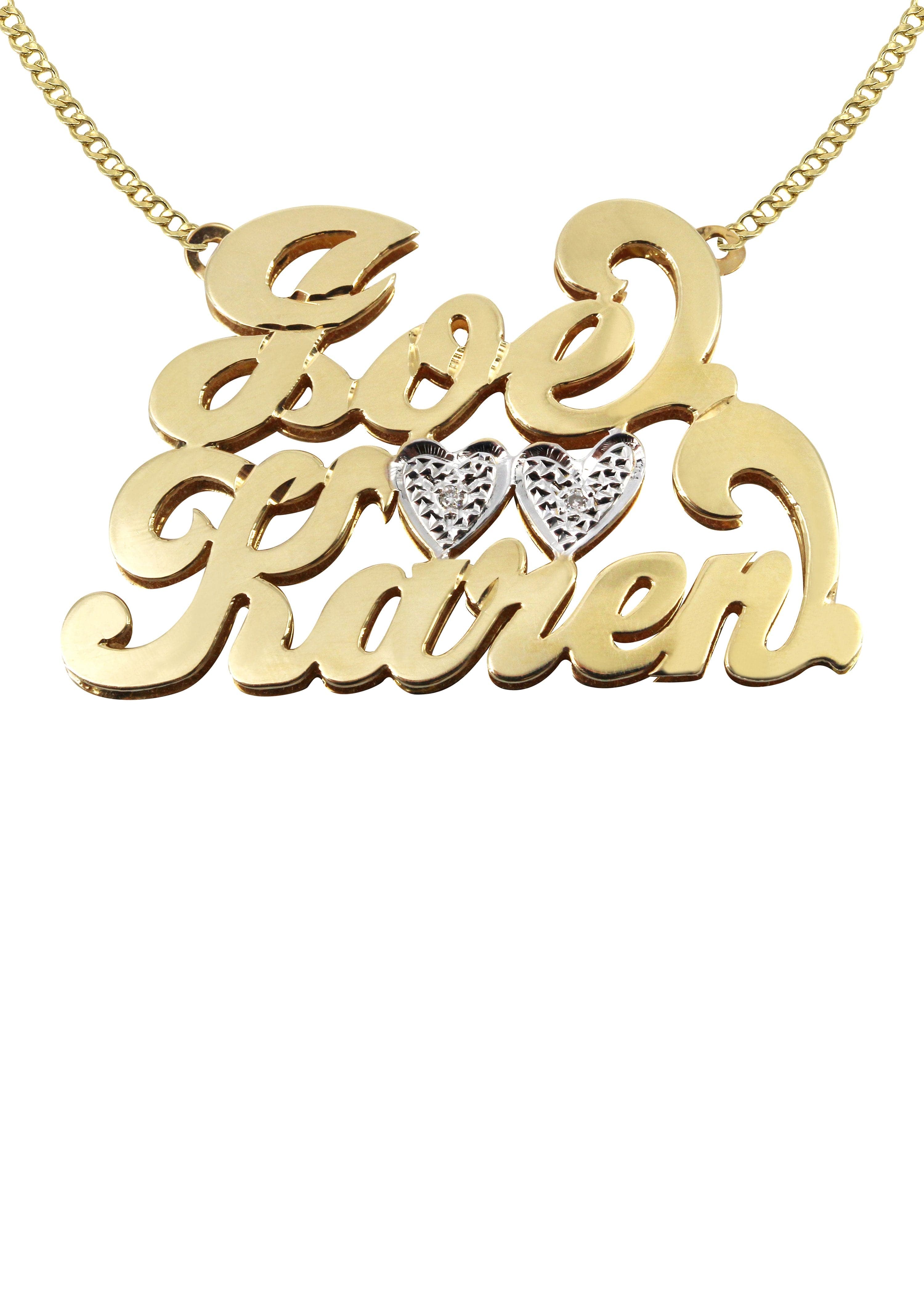 14K Gold Personalized Couple Names Name Plate Necklace - Custom Engraved Romantic Jewelry Gift for Her/Him | Anniversary, Valentine's Day, Wedding Gift Idea
