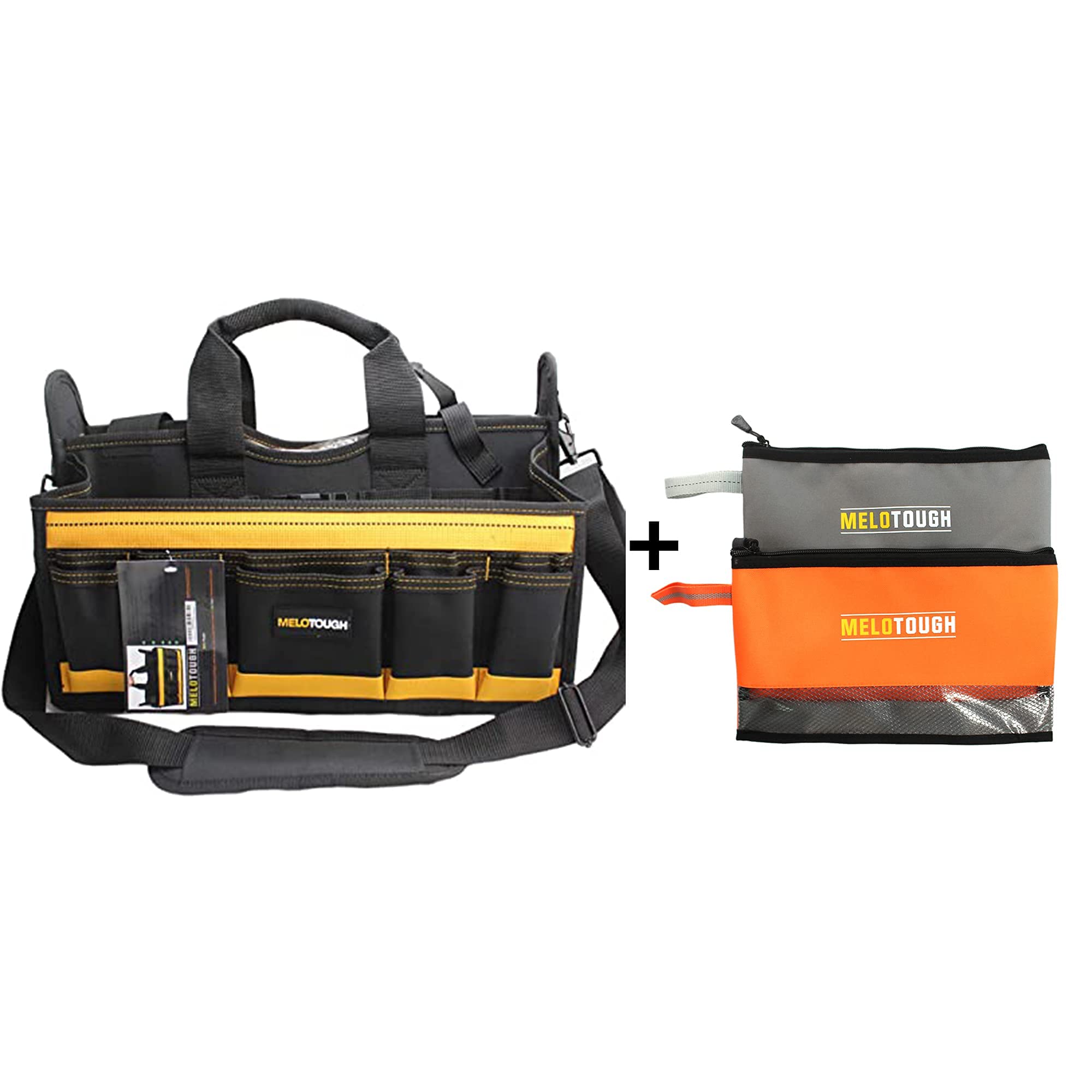 Melo Tough 17-Inch Heavy Duty Tool Bag with Shoulder Strap & Multi-Pocket Organizer - Durable Zippered Storage Pouch for Electricians, Plumbers and DIY Home Improvement (2-Pack) - Perfect for Job Sites, Workshops and Home Garage Organization
