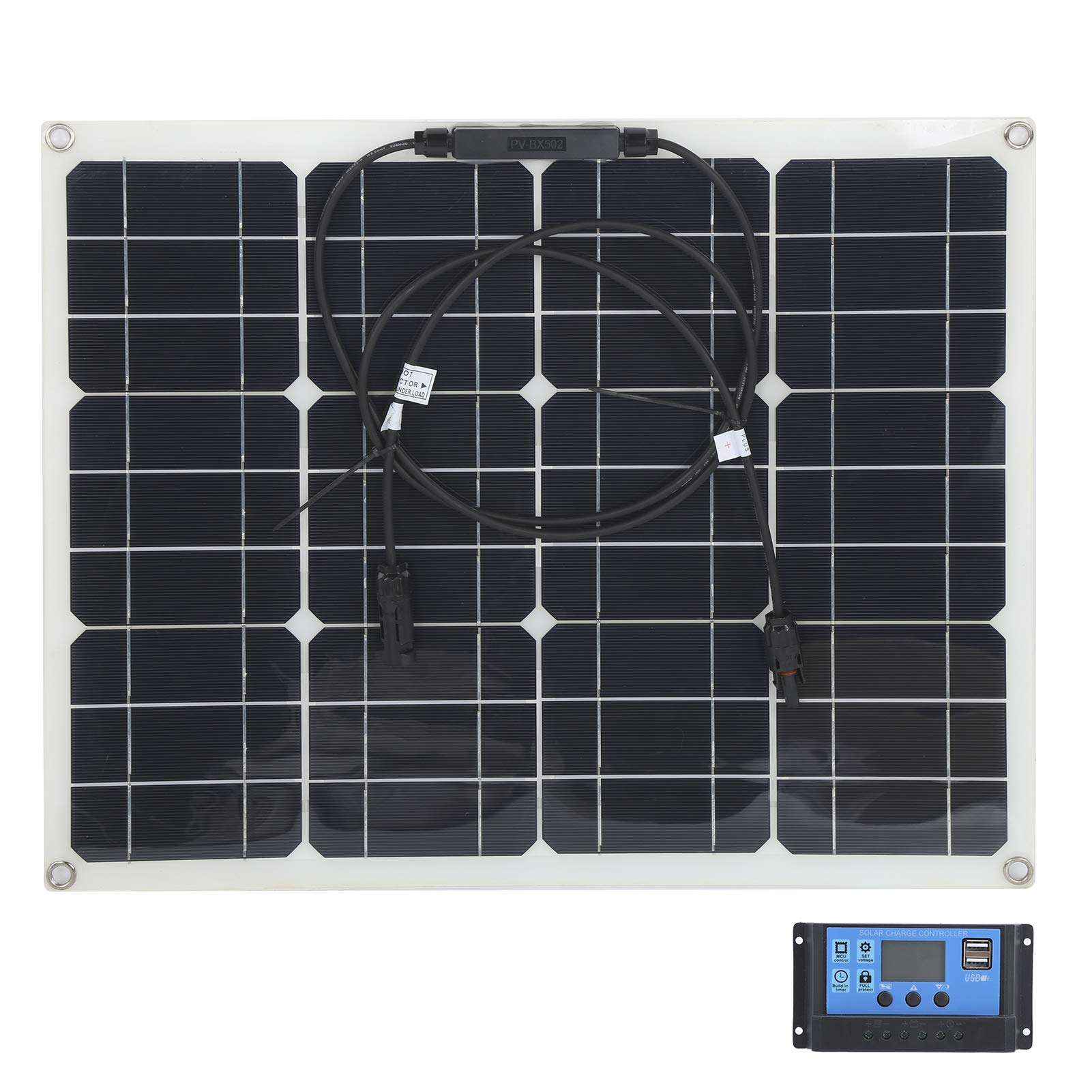 40W Solar Panel Dual USB Charger with Solar Controller - Portable Solar Power Bank with Suction Cup for Outdoor Camping, Hiking, Emergency Charging (30A)