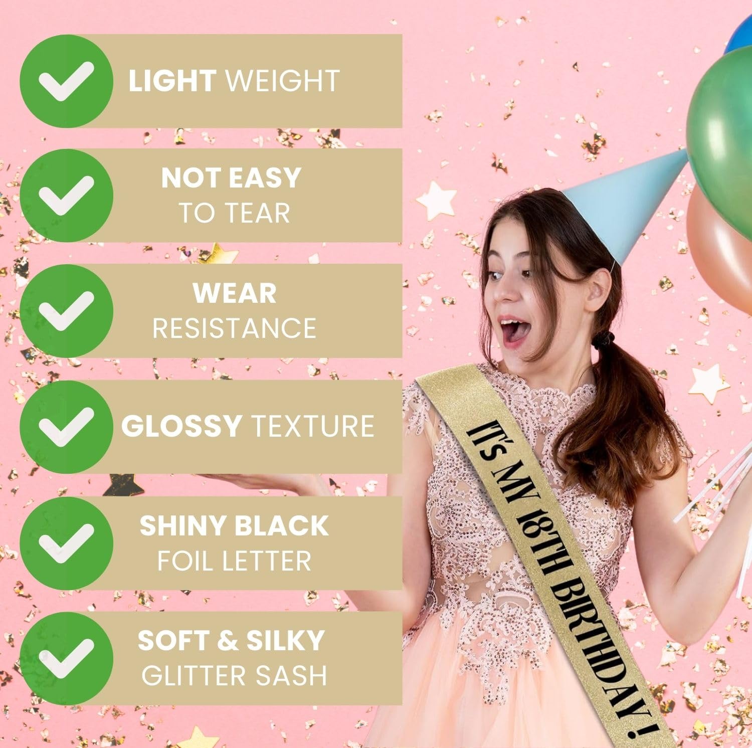 18th Birthday Sash for Girls - 'It's My 18th Birthday' Glitter Sash - Perfect for 18th Birthday Party Decorations, Photo Props & Coming of Age Celebrations