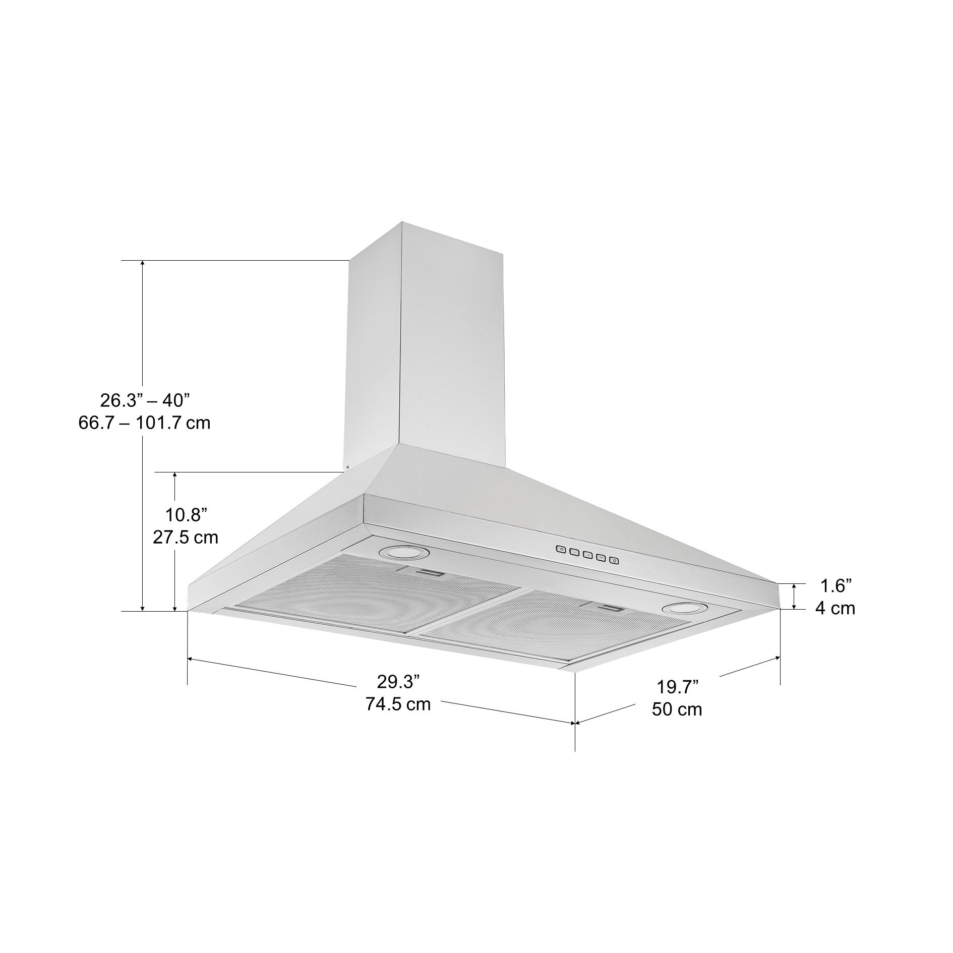 30 Inch Stainless Steel Convertible Wall Mounted Pyramid Range Hood - Powerful Kitchen Ventilation for Gas & Electric Stoves, Perfect for Modern & Farmhouse Style Homes