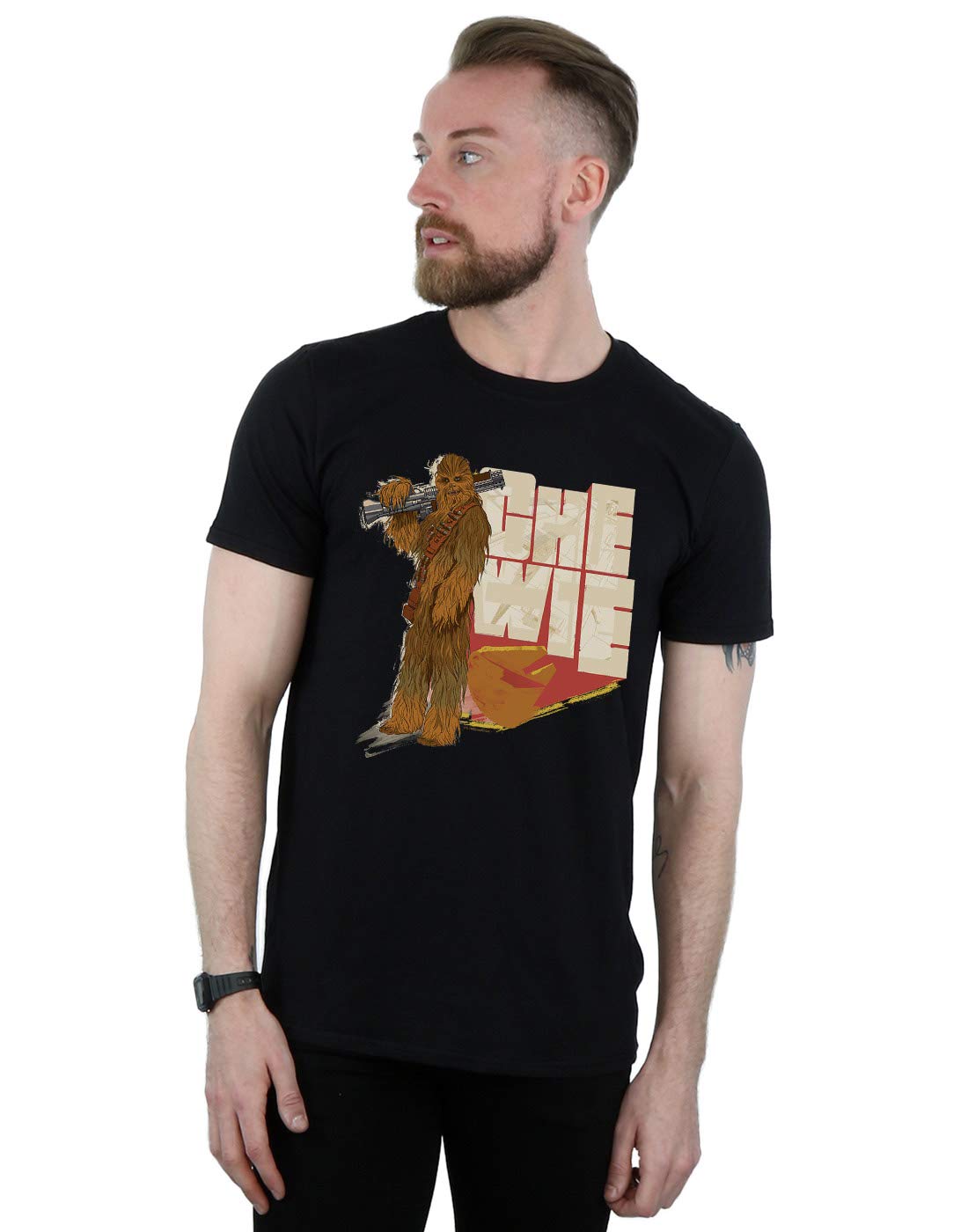 Star Wars Men's Han Solo & Chewbacca Millennium Falcon Graphic T-Shirt - Black, Small Size - Perfect for Cosplay, Movie Nights & Star Wars Fans