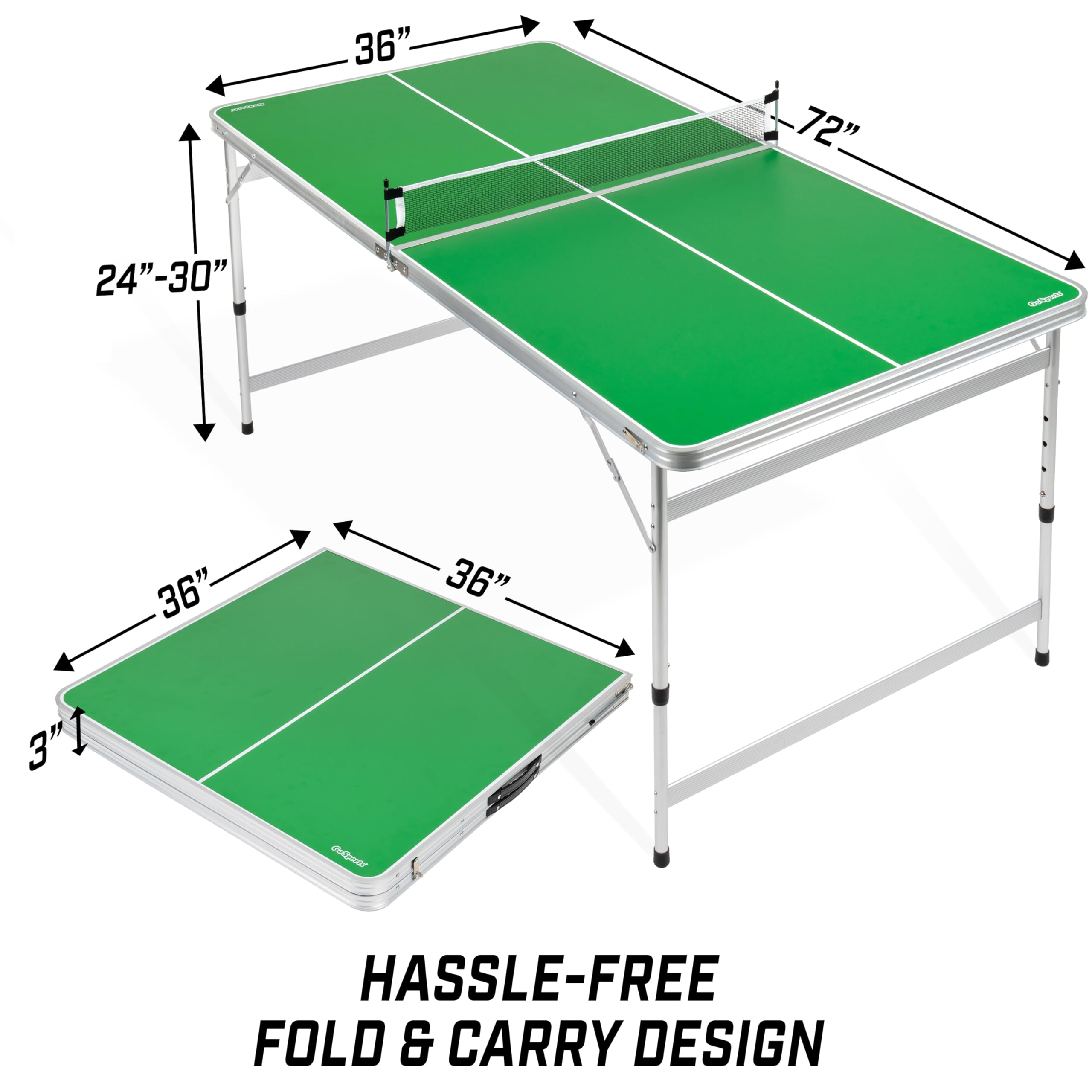 GoSports 6x3 ft Adjustable Height Mid-Size Ping Pong Table Set - Indoor/Outdoor Use for Home, Office, or Game Room (Green or Blue)