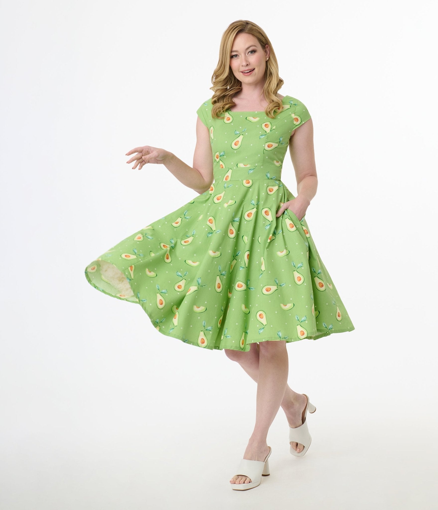 Magnolia Place Green Avocado Print Anna Cotton Swing Dress - Women's Flowy Summer Dress for Casual Outings, Beach Vacations & Boho Style