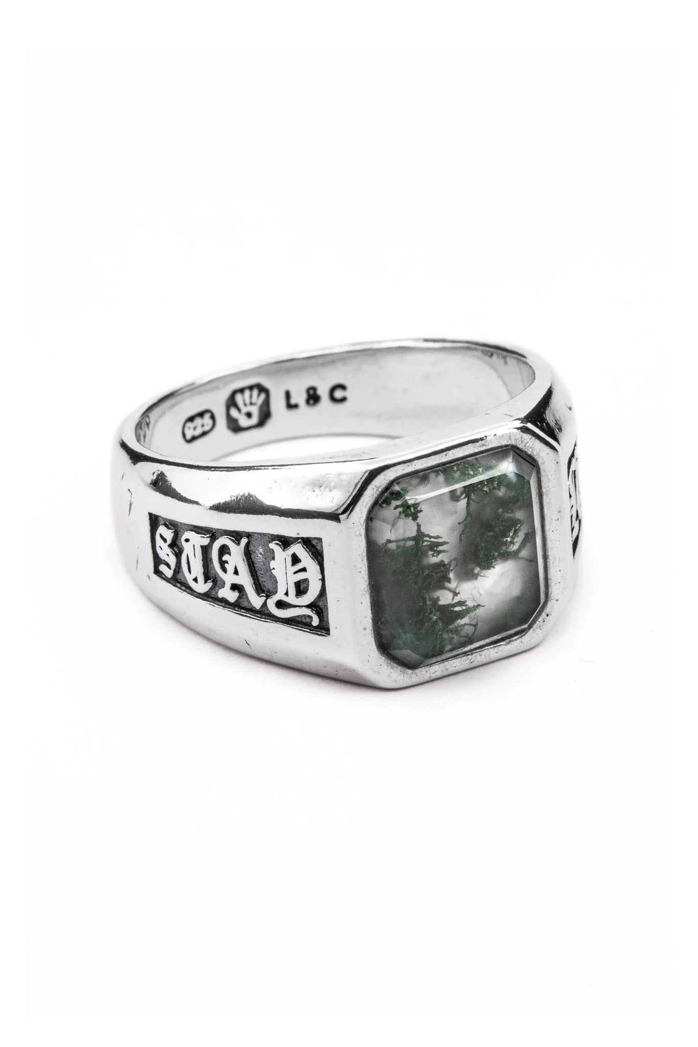 Stay Lucky Signet Moss Agate Ring - Natural Healing Stone Jewelry for Women & Men - Perfect for Daily Wear, Meditation & Spiritual Protection