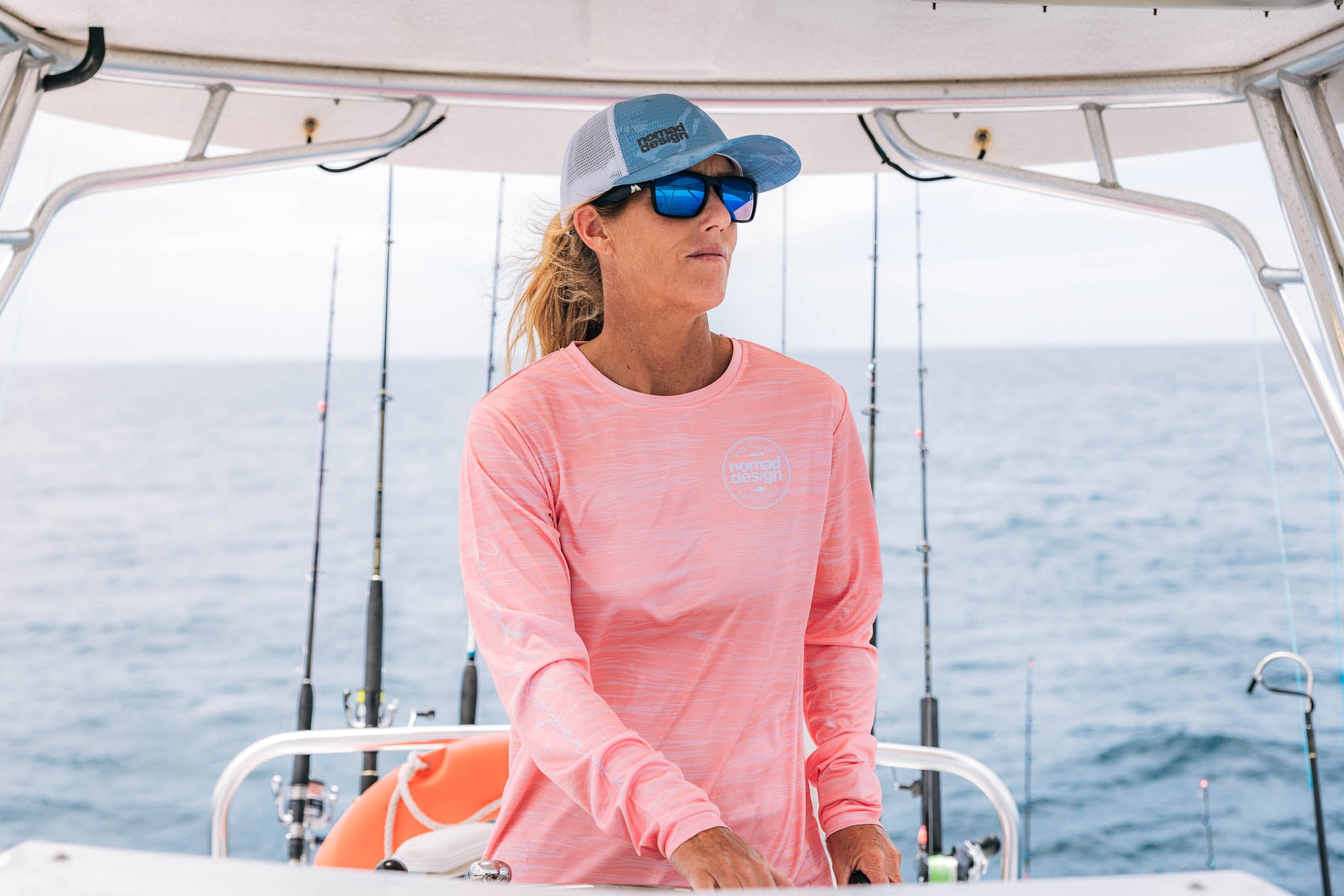 Women's Quick-Dry UPF 50+ Fishing Shirt - Coral Swell Print, Lightweight & Breathable for Outdoor Activities, Hiking, and Beach Wear