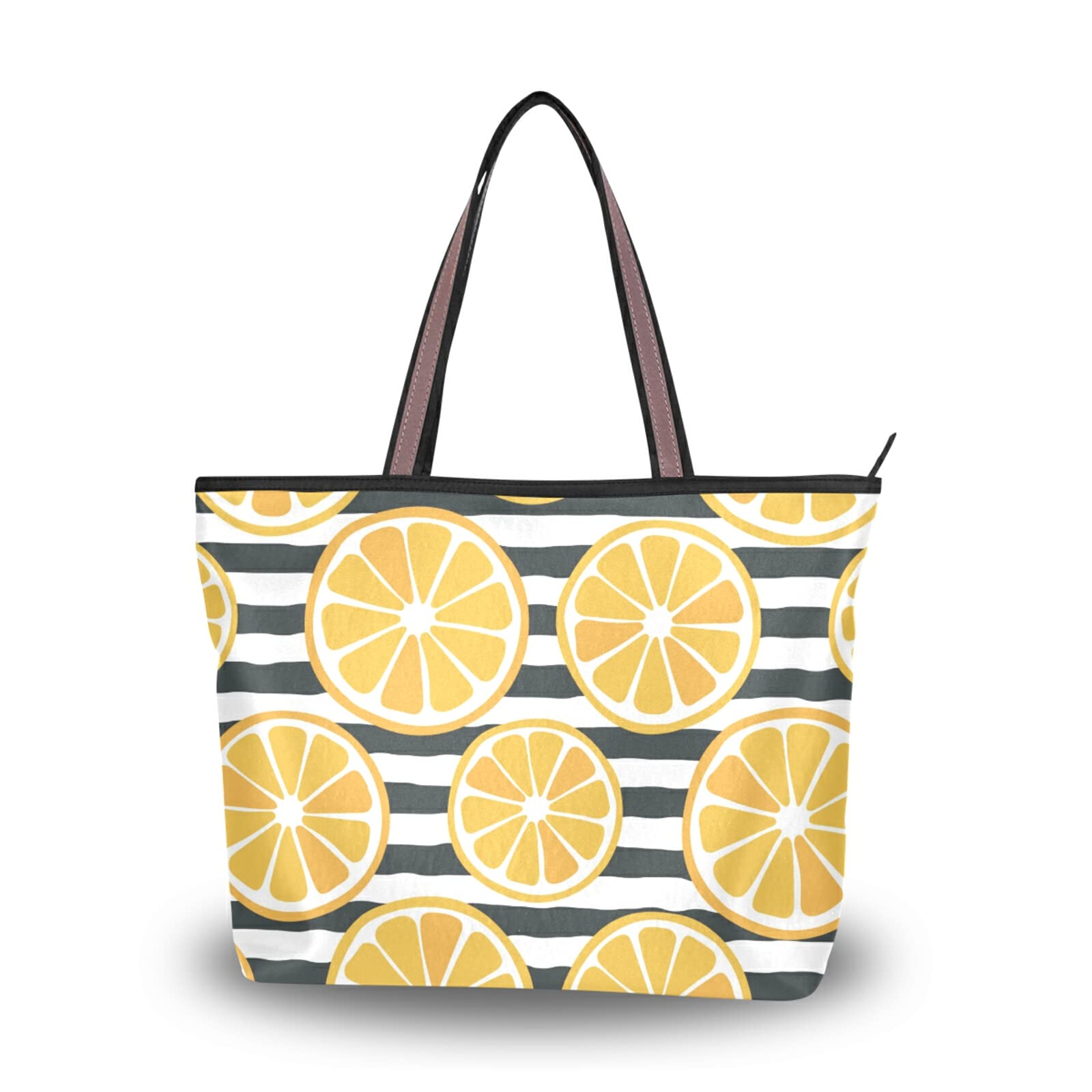 Stylish Lemon Print Tote Bag for Women - Large Capacity Zipper Grocery Bag with 2 Size Options | Perfect for Shopping, Beach Trips & Daily Use