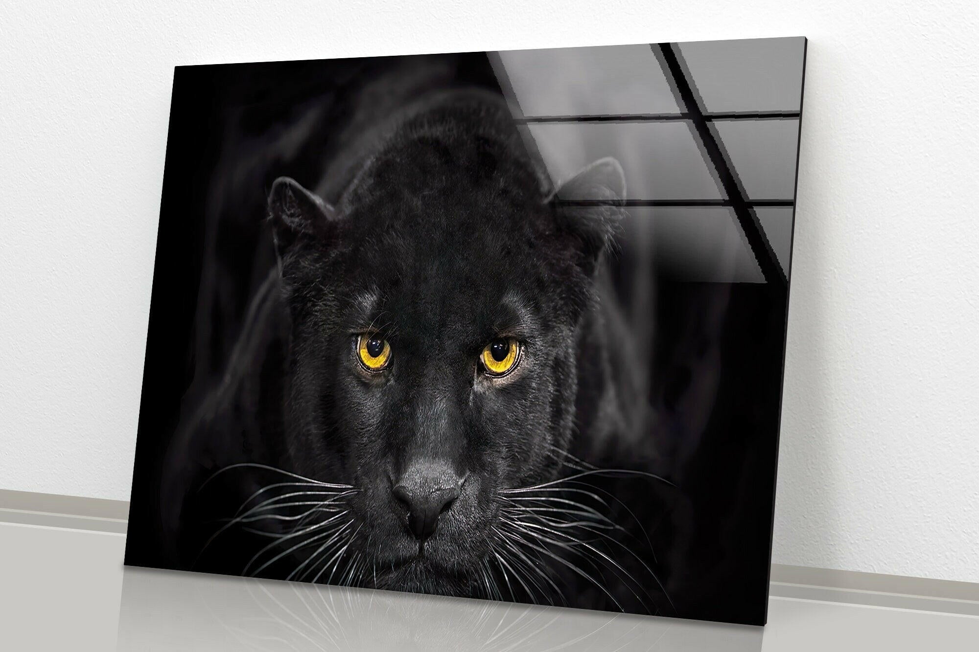 Black Panther Face Glass Wall Art - Stunning 3D Animal Decor for Living Room, Bedroom, or Office - Perfect Modern Home & Gift Idea