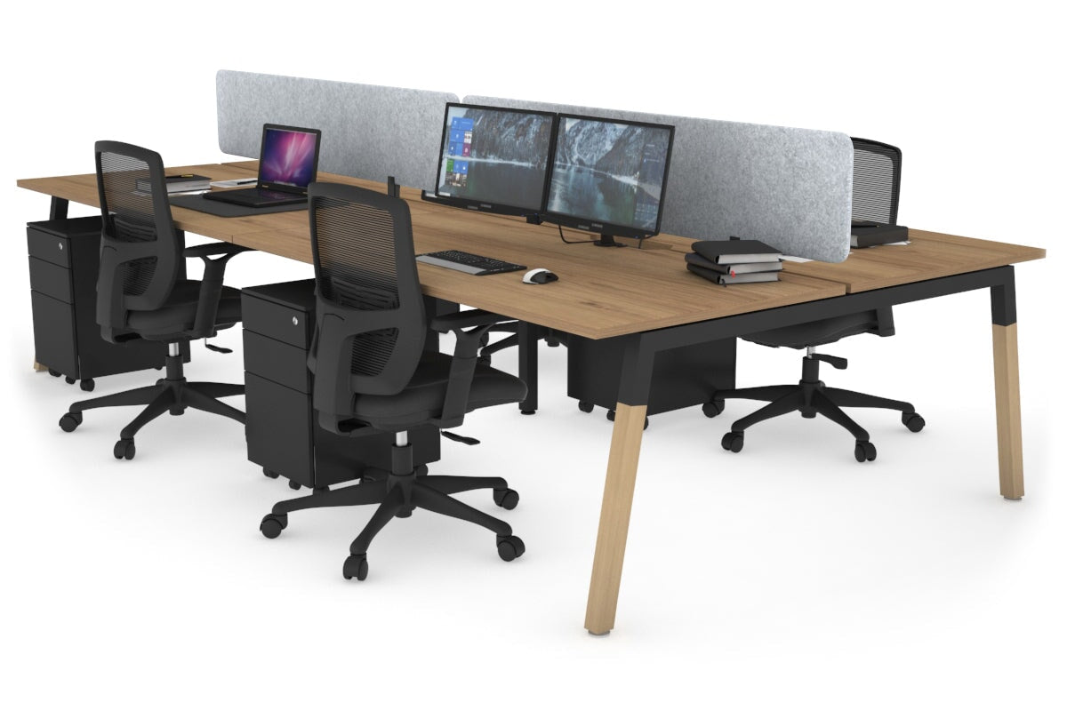 Quadro A Legs 4-Person Office Workstation with Wood Legs & Cross Beam - 1600L x 800W Dimensions with Cable Management Scallop | Perfect for Collaborative Workspaces, Home Offices & Shared Workstations