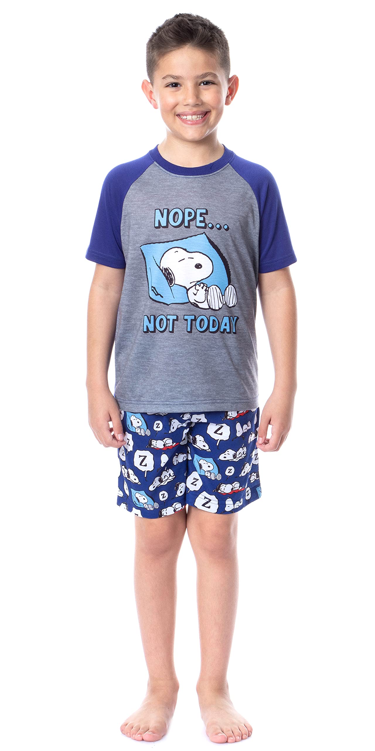 INTIMO Peanuts Boys' Snoopy 'Nope Not Today' Sleep Pajama Set - Short Sleeve Crewneck PJs for Kids | Comfortable Cotton Pajamas for Bedtime & Lounging