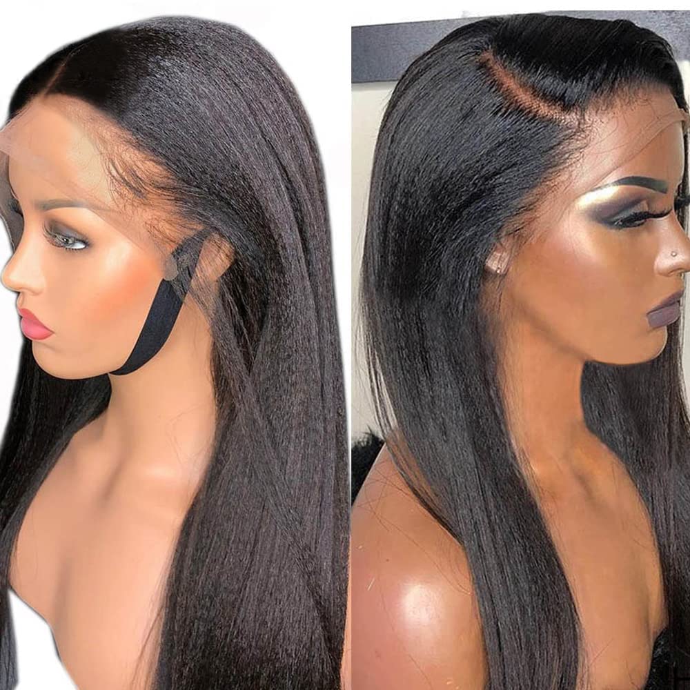 Imeya Yaki Lace Front Wigs 13x6 HD Lace Human Hair Wigs for Black Women - 150% Density, Glueless, Free Part, Pre Plucked, Kinky Straight Virgin Brazilian Hair with Baby Hair (20 Inch) - Perfect for Daily Wear, Special Occasions & Protective Styling