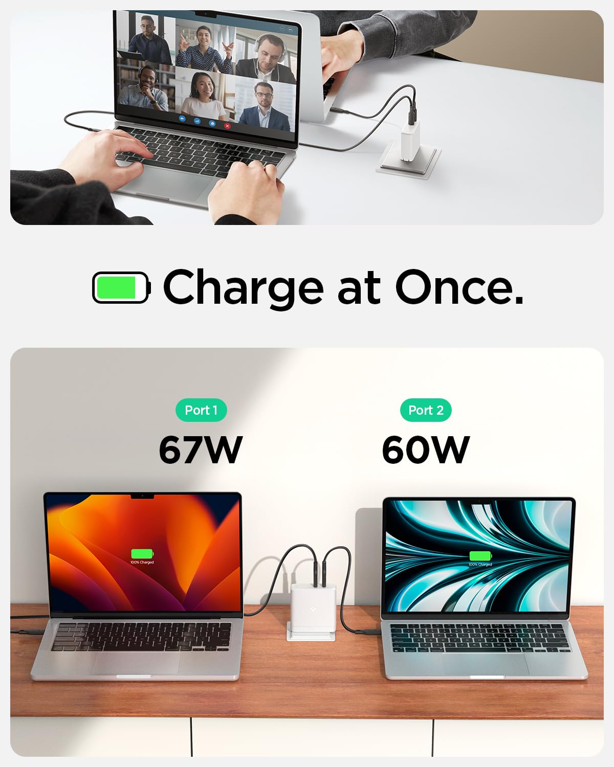 Spigen GaN III 1402 PD3.1 140W Fast Wall Charger with Dual USB-C Ports - Super Fast Charging for MacBook Pro 16/14/13, Vision Pro, M3/M2 Max, Galaxy Book, Dell, iPad - Compact Foldable Design for Travel & Home Use