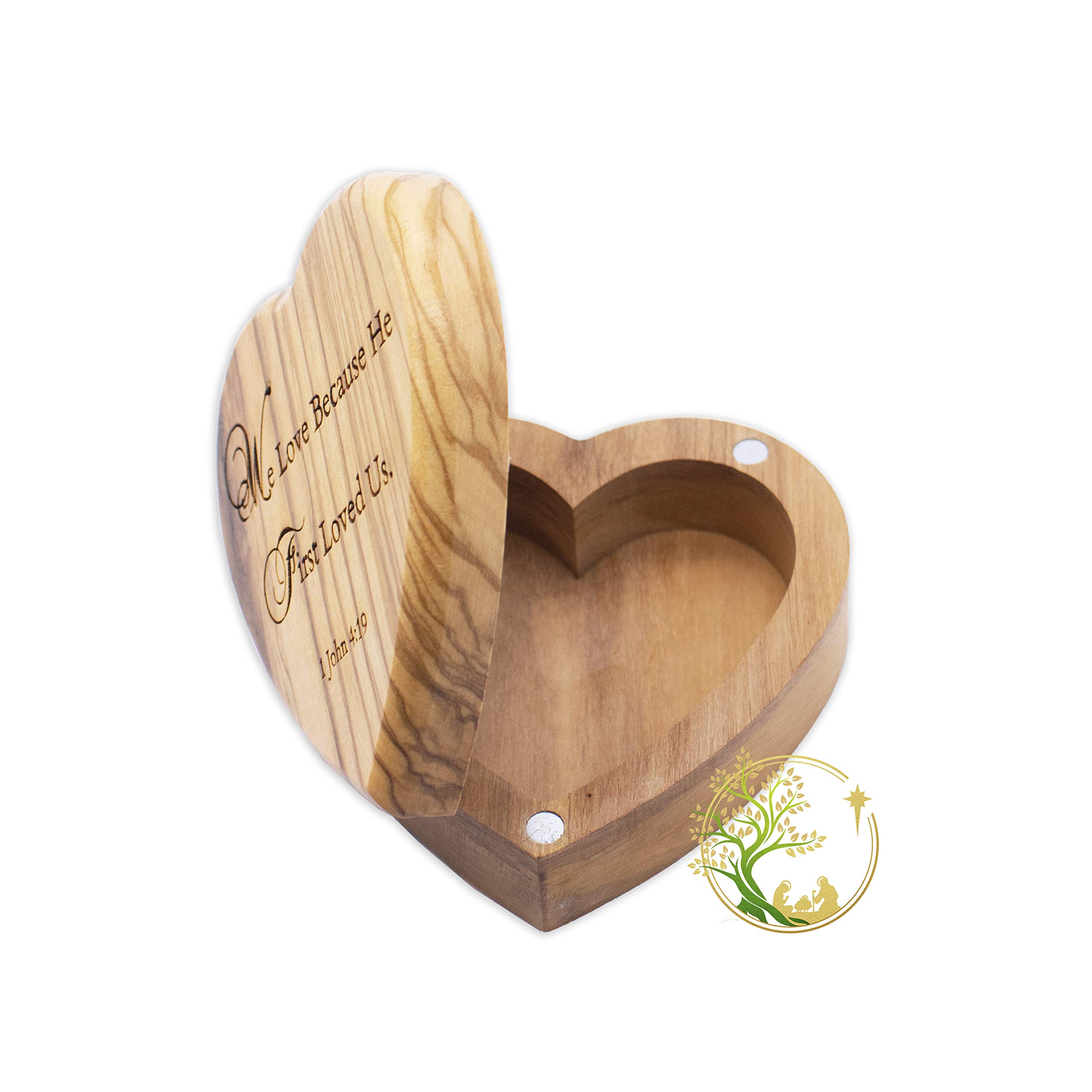 Heart-Shaped Wedding Ring Box - Olive Wood Keepsake for Ceremonies & Baptism