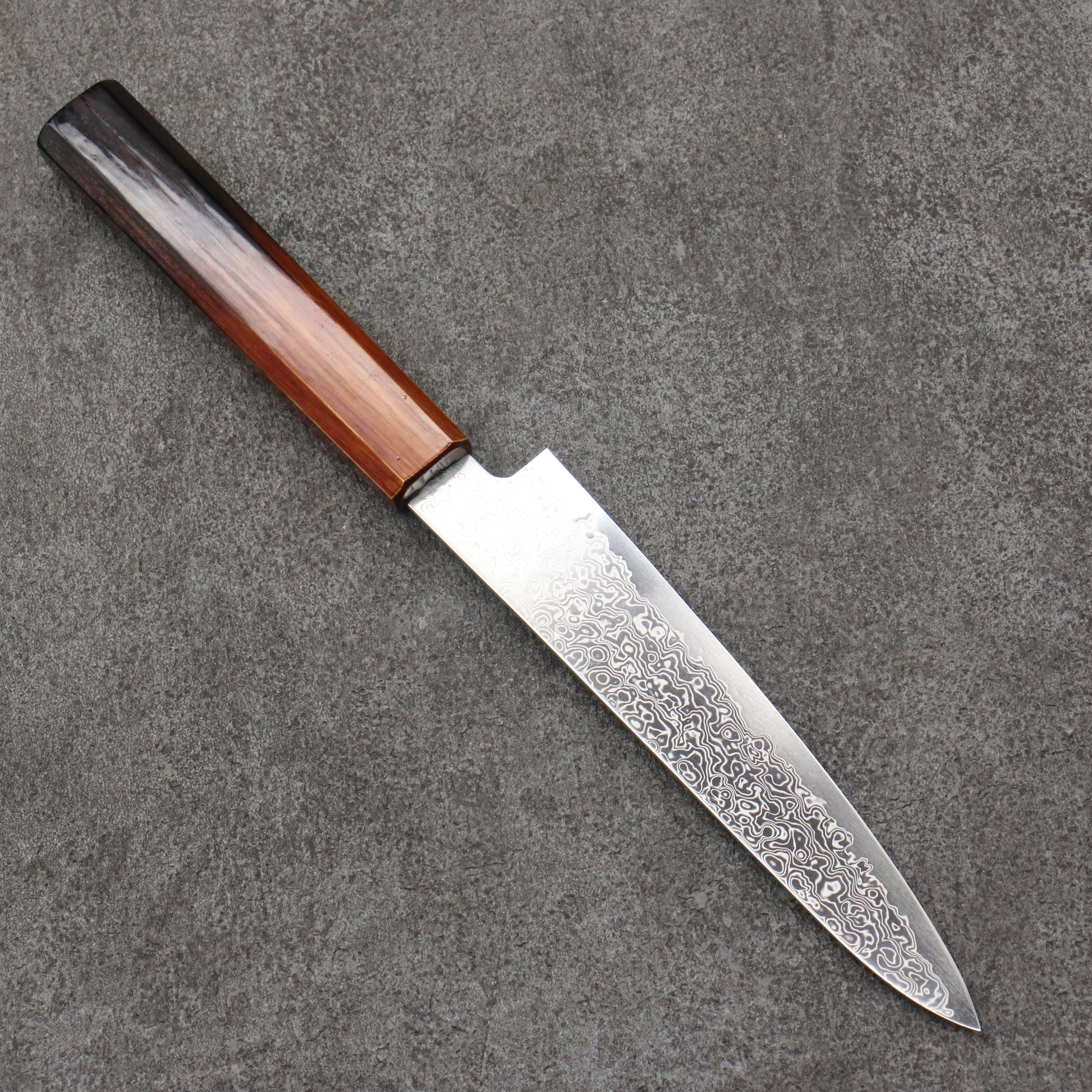 Premium Kanjyo SG2 Damascus 150mm Petty Utility Knife - High Carbon Stainless Steel Blade with Burnt Wood Lacquered Handle - Perfect for Slicing, Peeling & Precision Kitchen Tasks