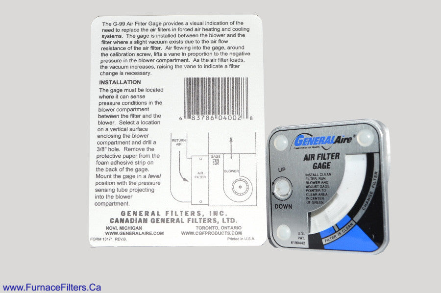 Generalaire G99 Air Filter Gauge - High Accuracy HVAC Pressure Monitor for Home & Commercial Use - Perfect for AC Units, Furnaces, and Air Purifiers