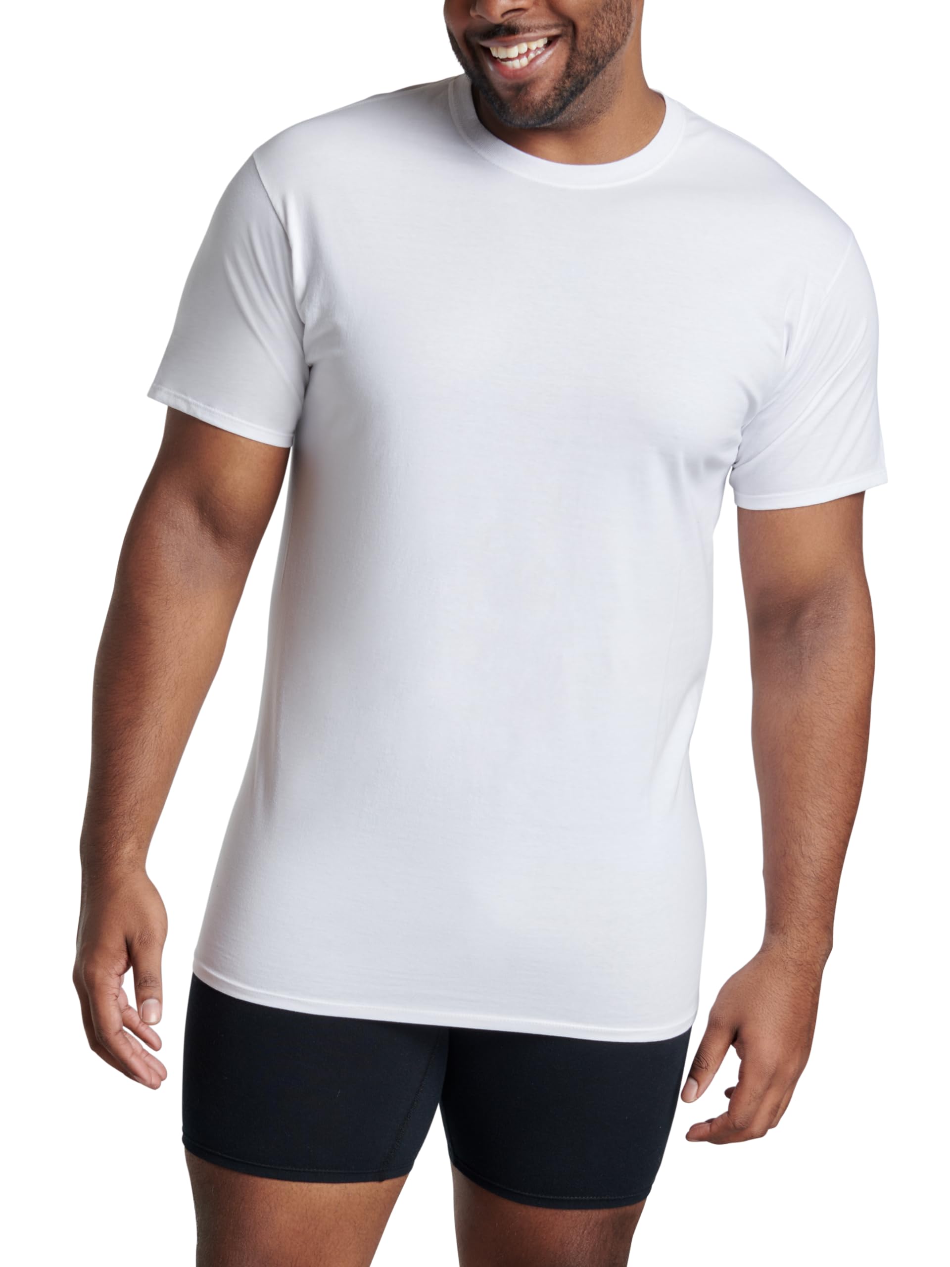 Fruit of the Loom Men's Big and Tall Tag-Free Comfort Soft Cotton Undershirts - Breathable White Crew Neck T-Shirts for Everyday Wear & Layering