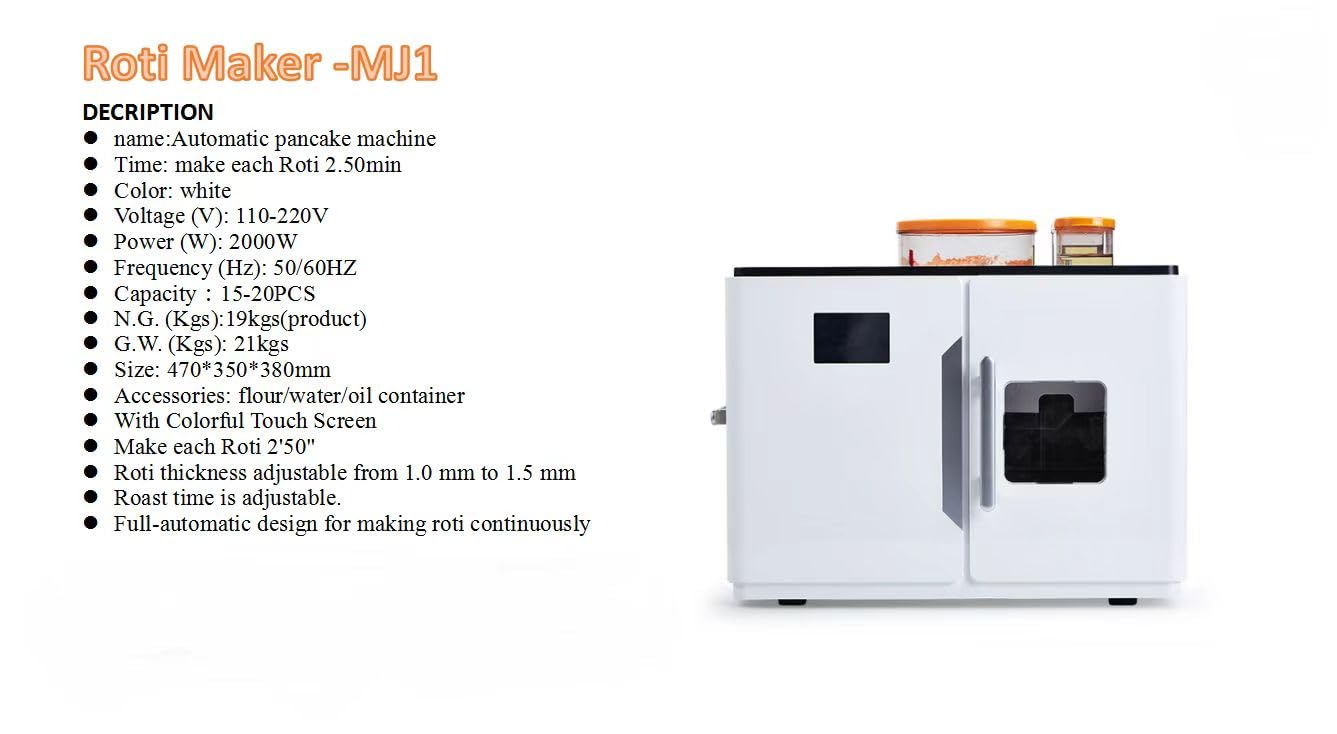 Fully Automatic Roti Maker Machine - Electric Chapati Tortilla Pancake Maker with Intelligent Touch Screen, 20 Pcs/Batch for Chapati, Flour Tortilla, Dosa, Tawa - Perfect for Home Kitchens & Indian Restaurants