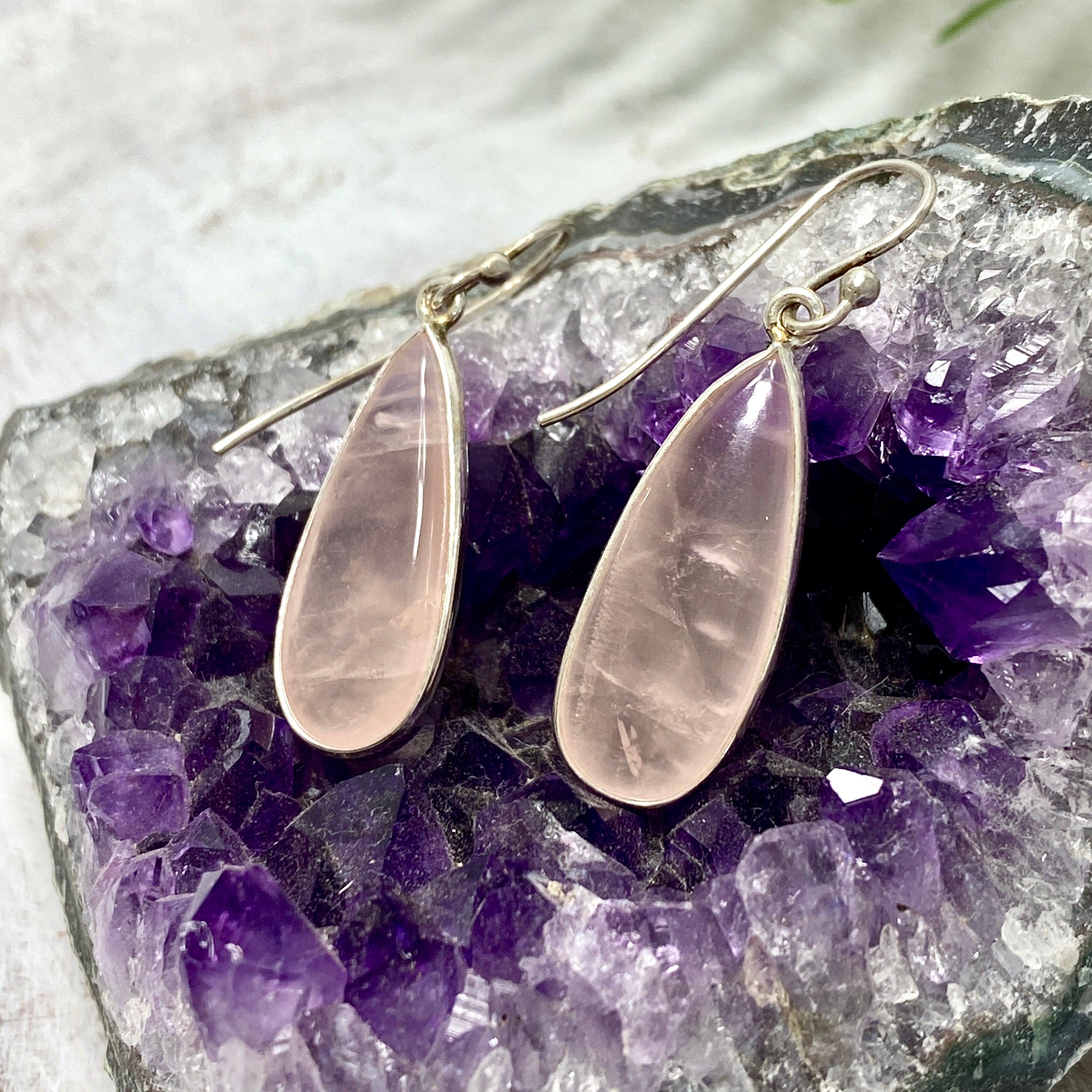Rose Quartz Teardrop Earrings for Women - Natural Gemstone Dangle Earrings E2456 KEGJ953 - Perfect for Weddings, Parties & Everyday Elegance