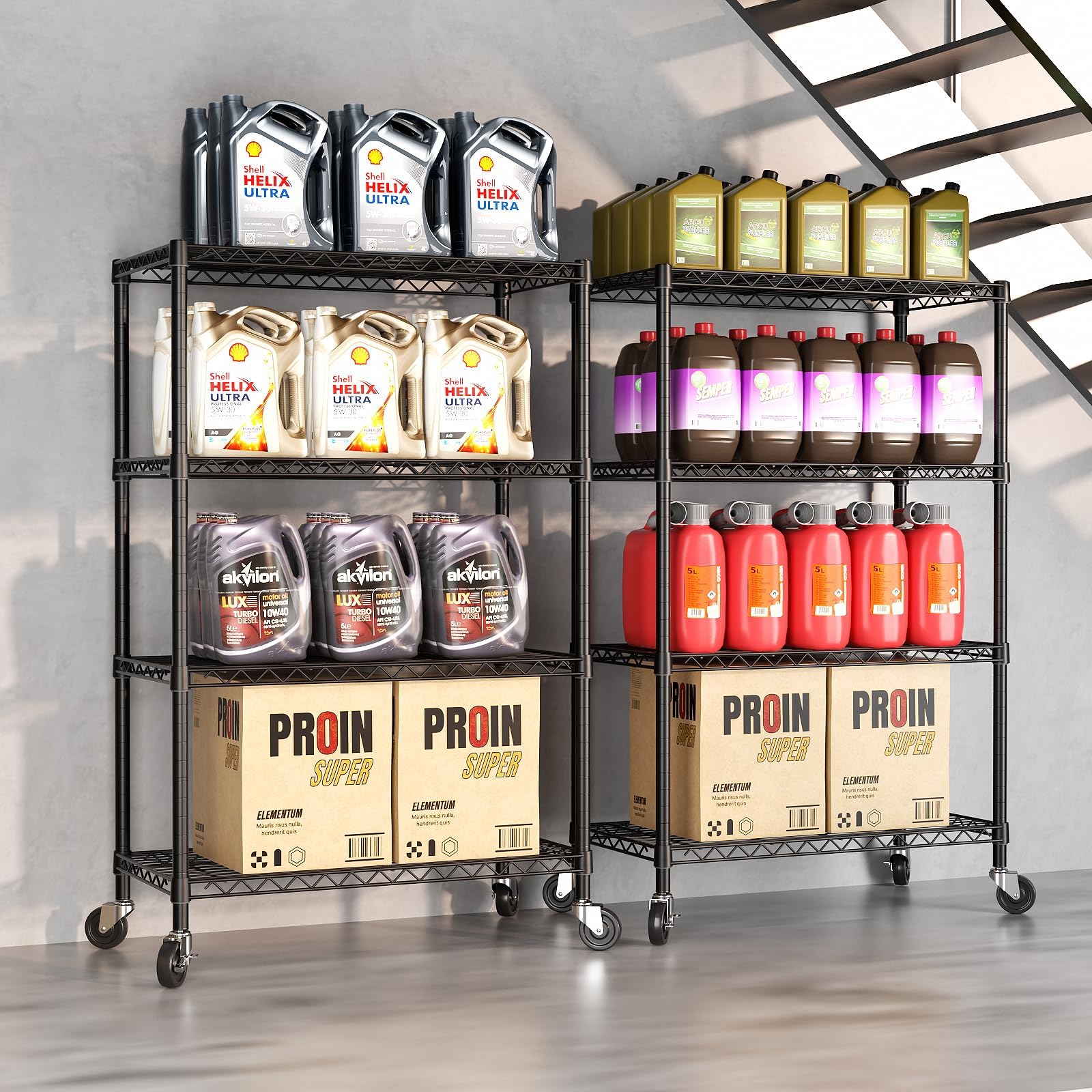 SINGAYE 4-Tier Adjustable Heavy Duty Storage Shelf with Wheels - 14