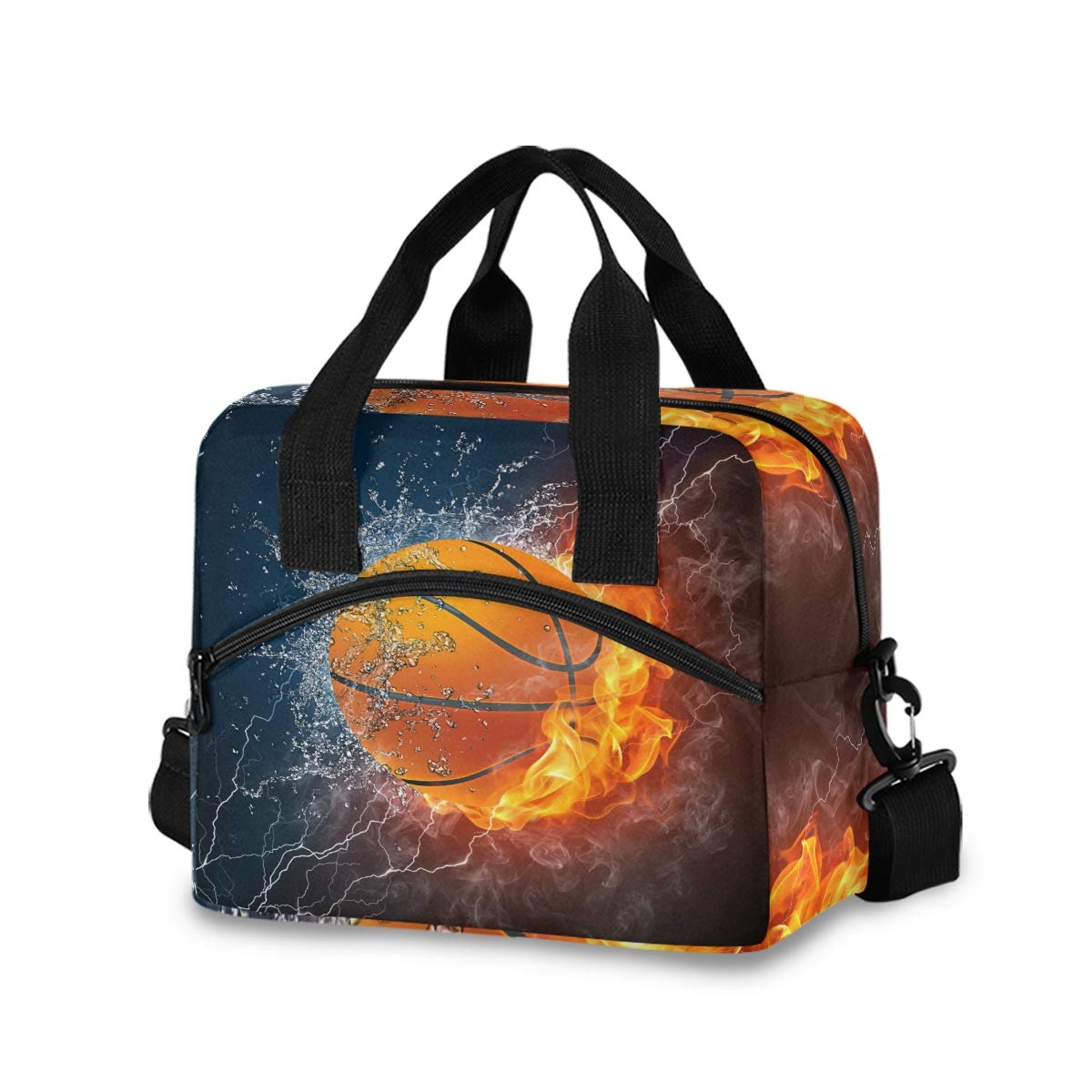 Blueangle Insulated Basketball Water Fire Design Lunch Bag - Leakproof Thermal Reusable Lunch Box & Large Cooler Tote for Office, College, Picnic, Hiking, Beach - Perfect for Work Meals, Outdoor Adventures & Sports Events