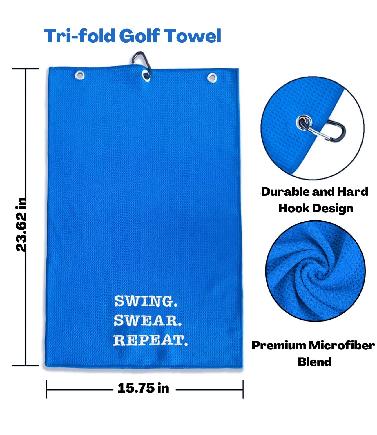 Funny Golf Towel - Swing Swear Repeat Embroidered Golf Accessories with Clip for Men | Golf Bag Towel | Perfect Golf Gifts for Dad, Husband & Golfers | Great for Courses, Tournaments & Practice