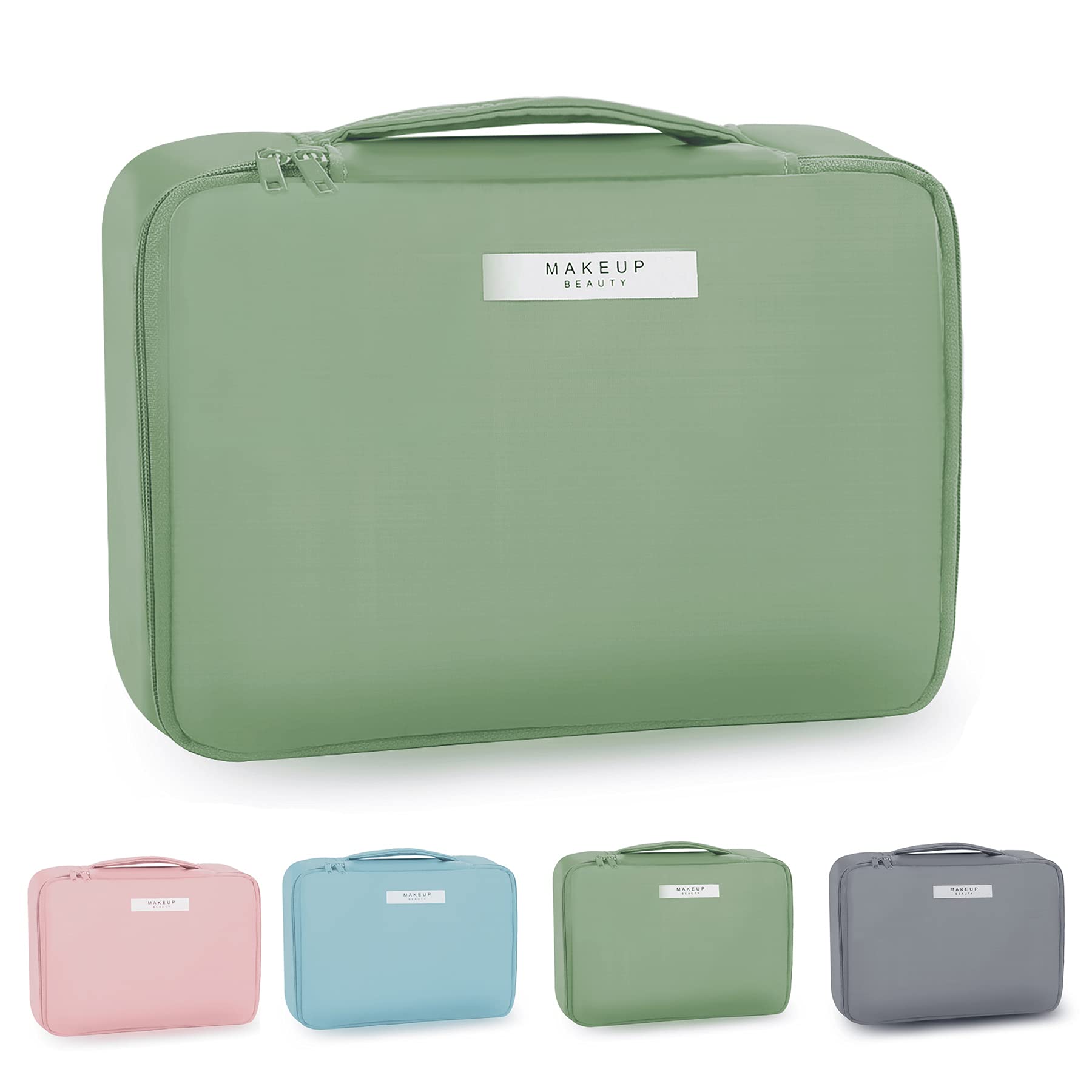 EXGOX Large Waterproof Makeup Bag for Women - Travel Cosmetic Organizer with Brush Holder, Reusable Toiletry Bag for Makeup Brushes & Cosmetics (Green) | Perfect for Travel, Gym, Beach & Daily Use