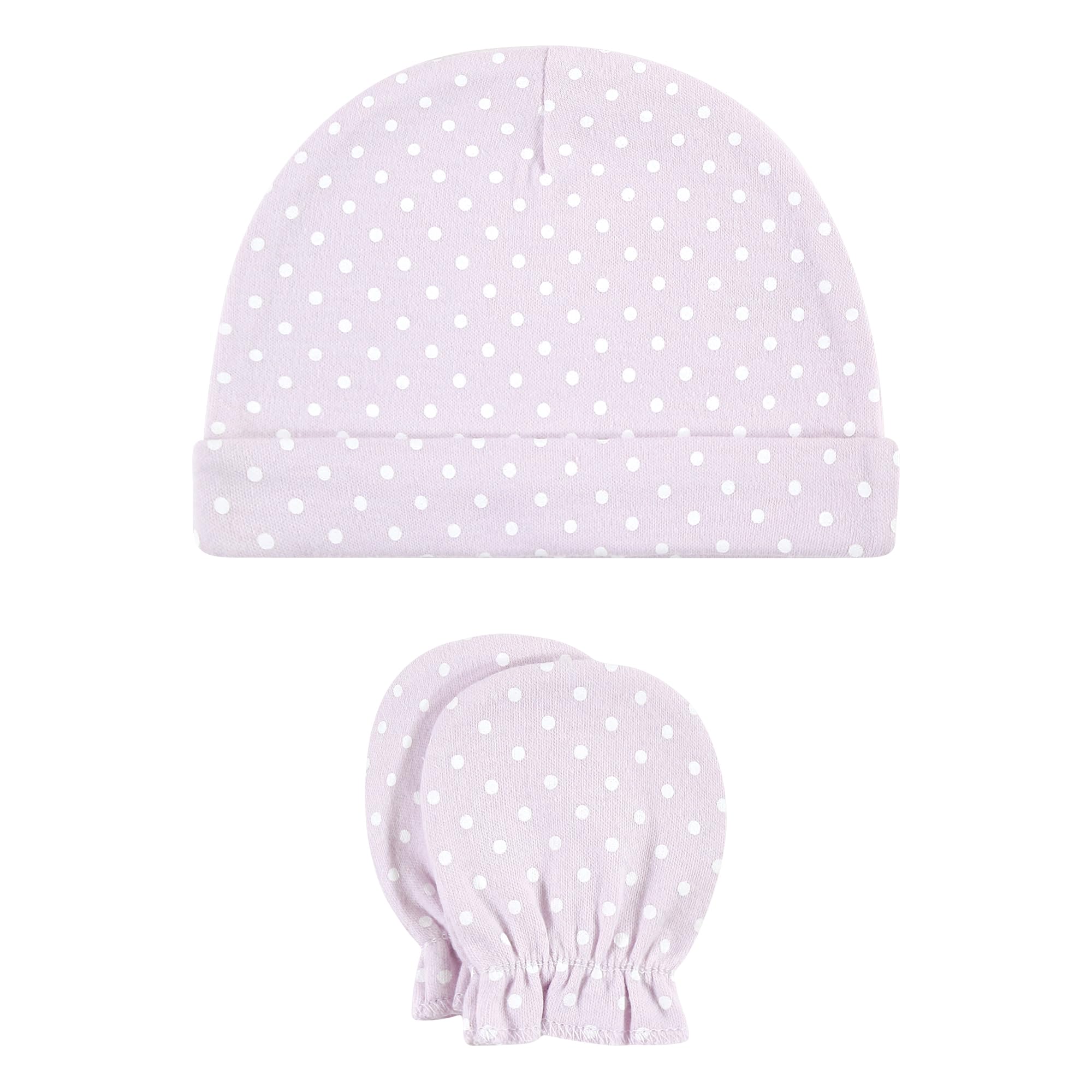 Hudson Baby Cotton Cap & Mitten Set for Newborns - Soft & Comfortable for Sleep & Play