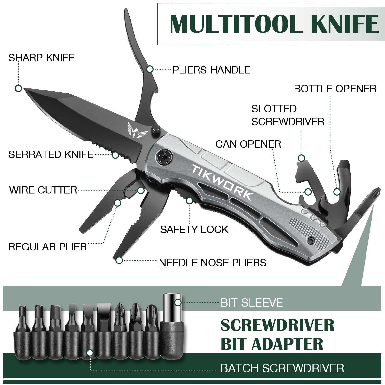 Multitool Pocket Knife for Men - Perfect Gift for Dad, Boyfriend | Camping, Hiking, Survival Tool