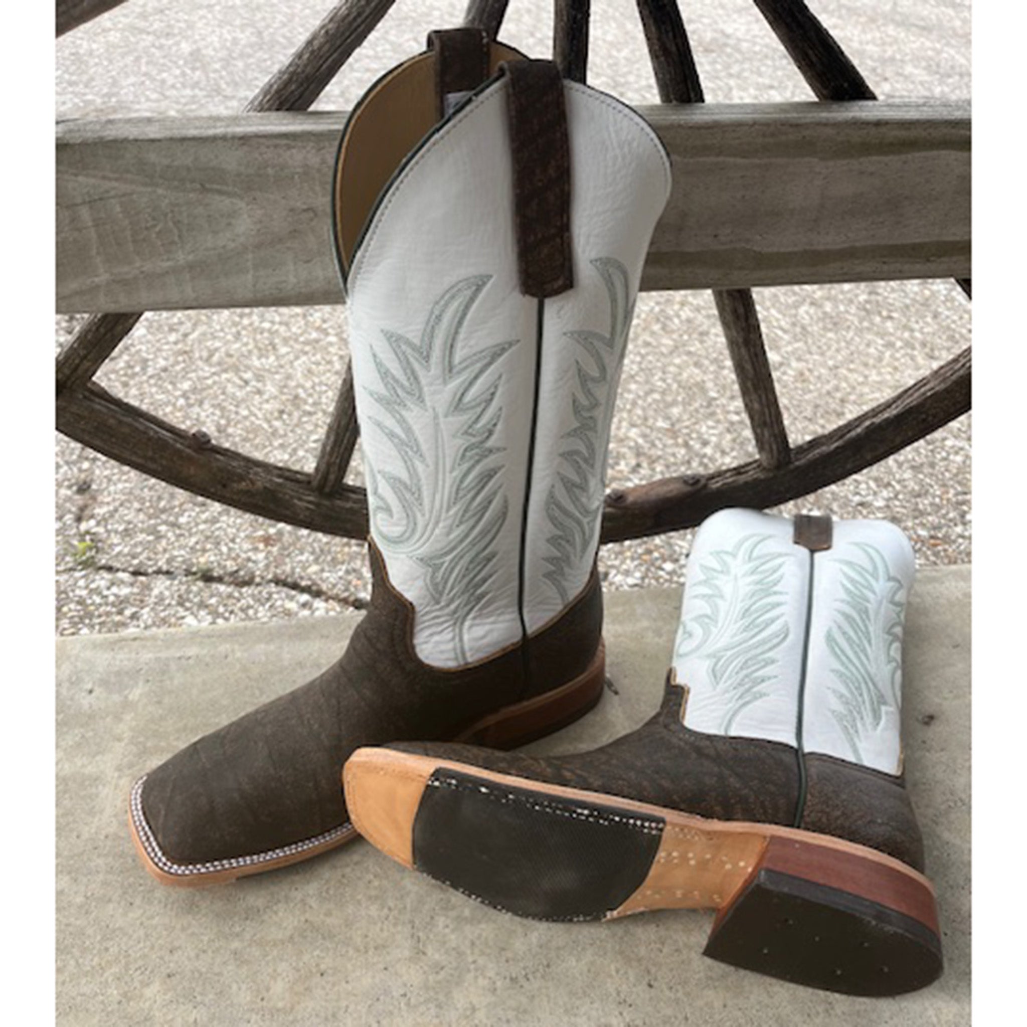 Anderson Bean Men's Tan Safari Cape Buffalo Square Toe Cowboy Boots - Durable Western Boots for Ranch Work, Rodeo & Outdoor Adventures