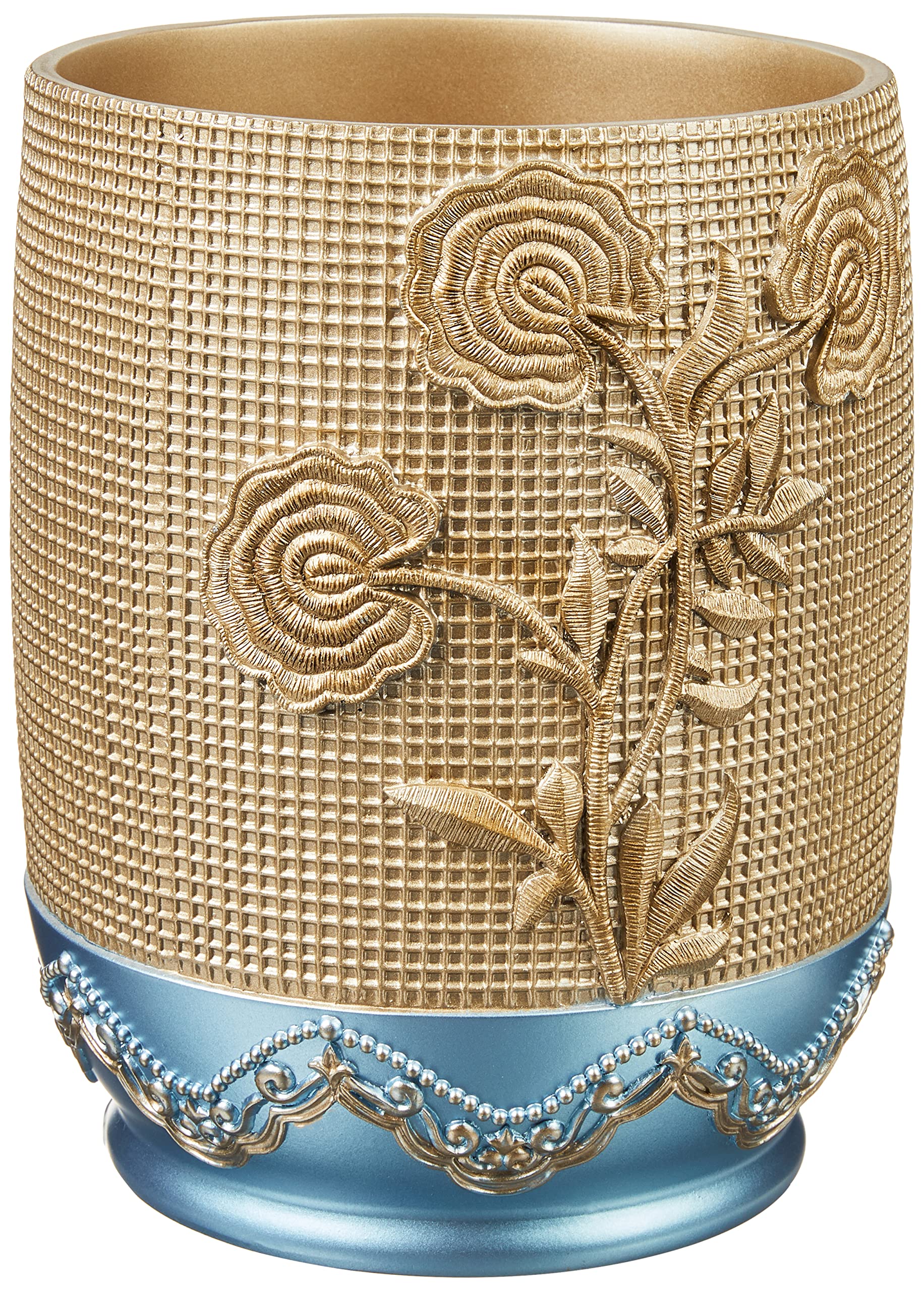 Ombre Rose Design Waste Basket - Blue Bathroom Trash Can for Home, Office & Dorm | Elegant Small Garbage Bin with Stylish Gradient Floral Pattern | Perfect for Bathroom, Bedroom, Vanity & Guest Room Decor