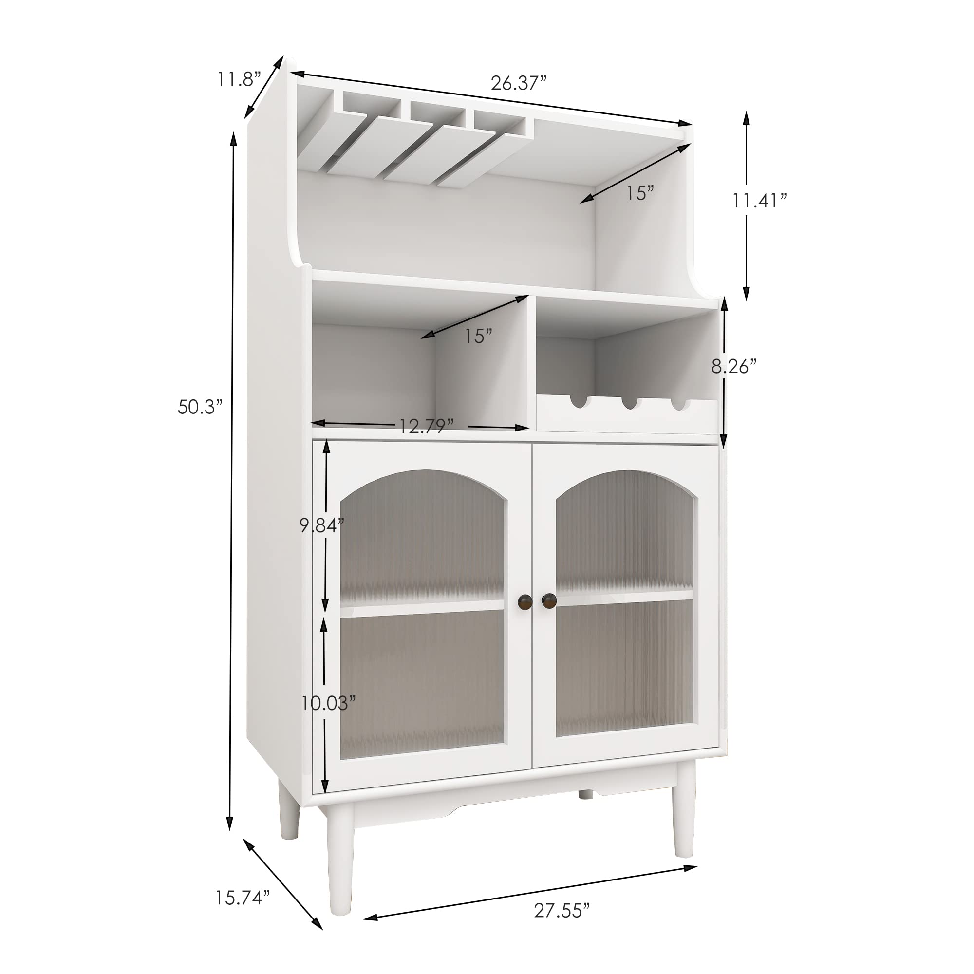 Loscear Solid Wood Liquor Bar Cabinet with Glass Door & Removable Wine Rack - Home Bar Storage for Wine Bottles, Glasses & Spirits - Perfect for Dining Room, Living Room or Home Bar Setup