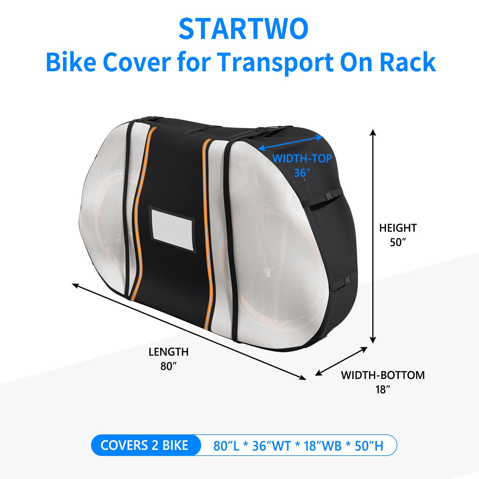 STARTWO Waterproof Bike Cover for Car Rack Transport - Outdoor Bicycle Storage with 2 Elastic Straps & License Plate Window - Fits 1-2 Bikes - Visible Tail Lights for Safe Night Driving - Perfect for Road Trips & Outdoor Adventures