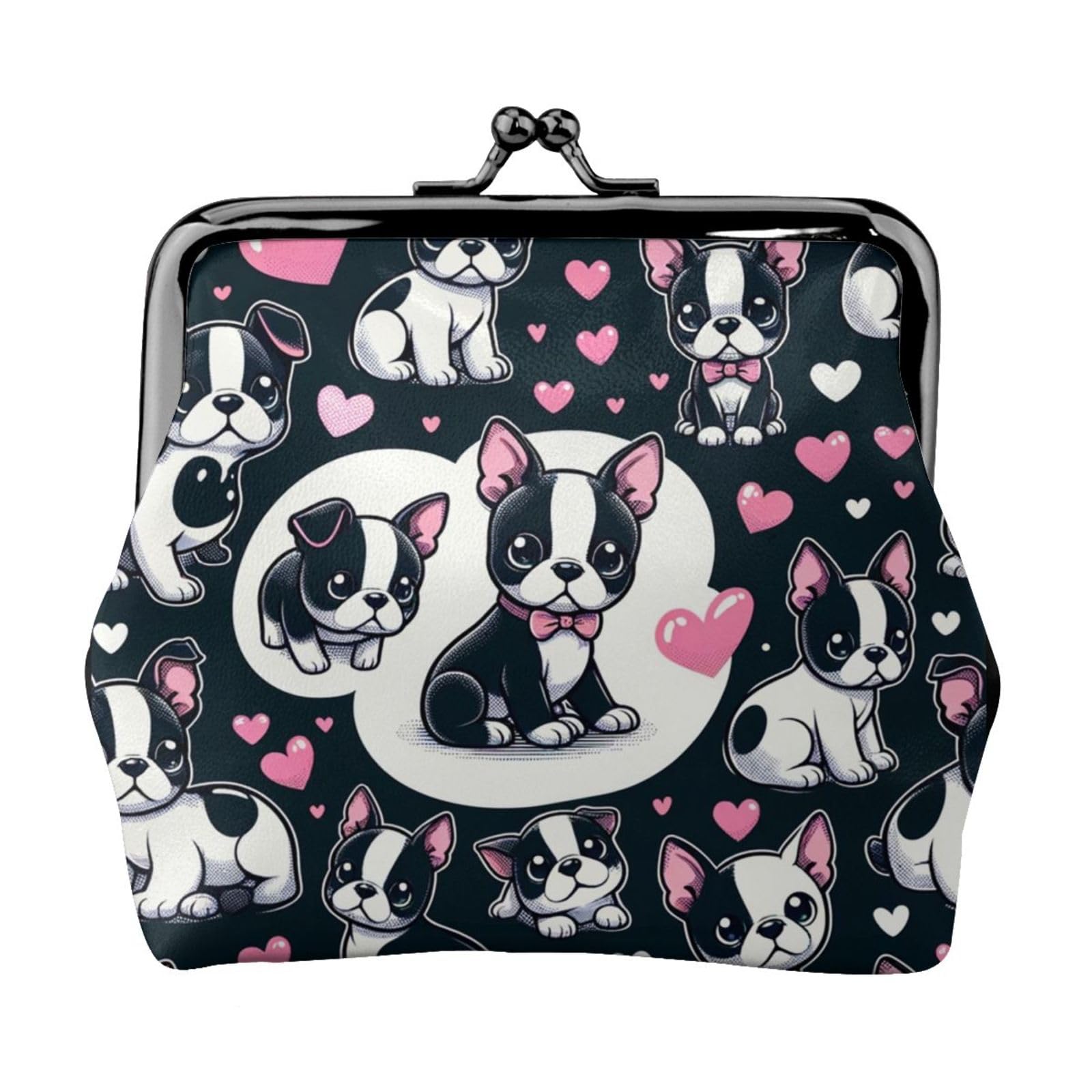 Genuine PU Leather Buckle Coin Purse - Adorable Boston Terrier Puppy Design - Kiss-Lock Wallet for Women & Girls - Perfect for Change, Coins & Small Essentials - Great Gift for Dog Lovers, Everyday Use & Travel Accessories