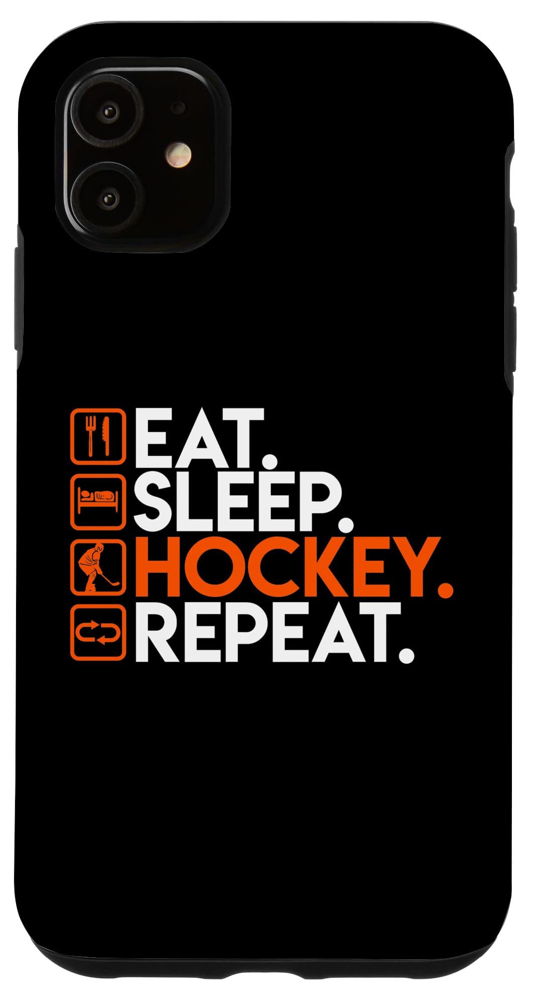 iPhone 11 Case - Hockey Player Gift - Eat Sleep Hockey Repeat Design - Durable Protective Phone Cover for Ice Skaters & Sports Lovers - Perfect for Hockey Games, Ice Skating & Daily Use