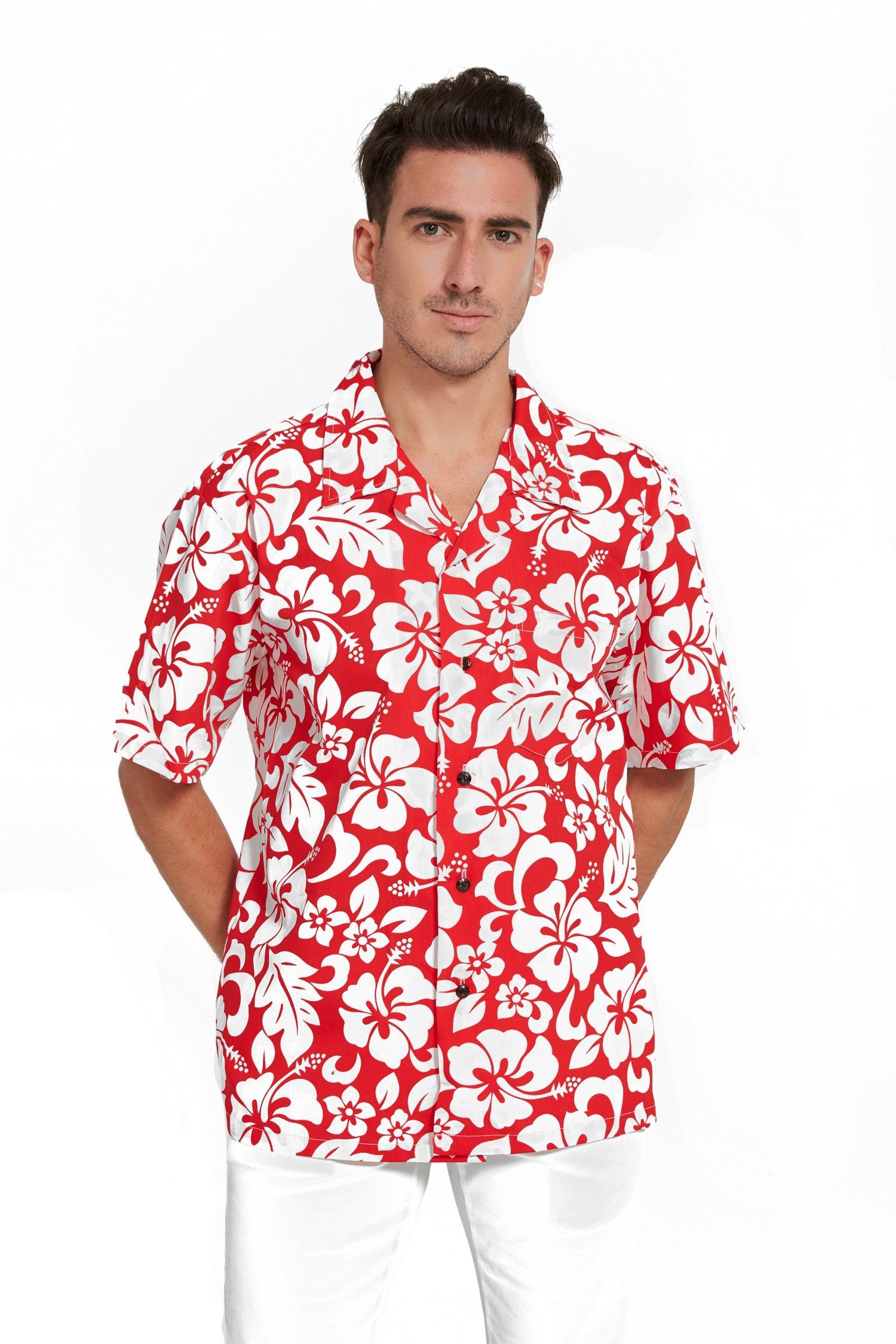 Father Daughter Matching Hawaiian Dance Shirts - Classic Blue Hibiscus Print Aloha Shirts & Poncho Tops for Luau Parties, Hula Performances and Family Vacations